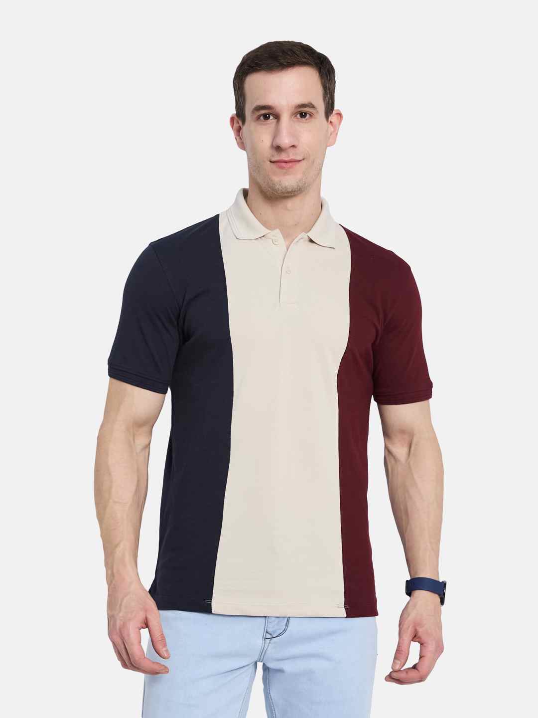 Octave Men Colourblocked Polo Collar T-shirt