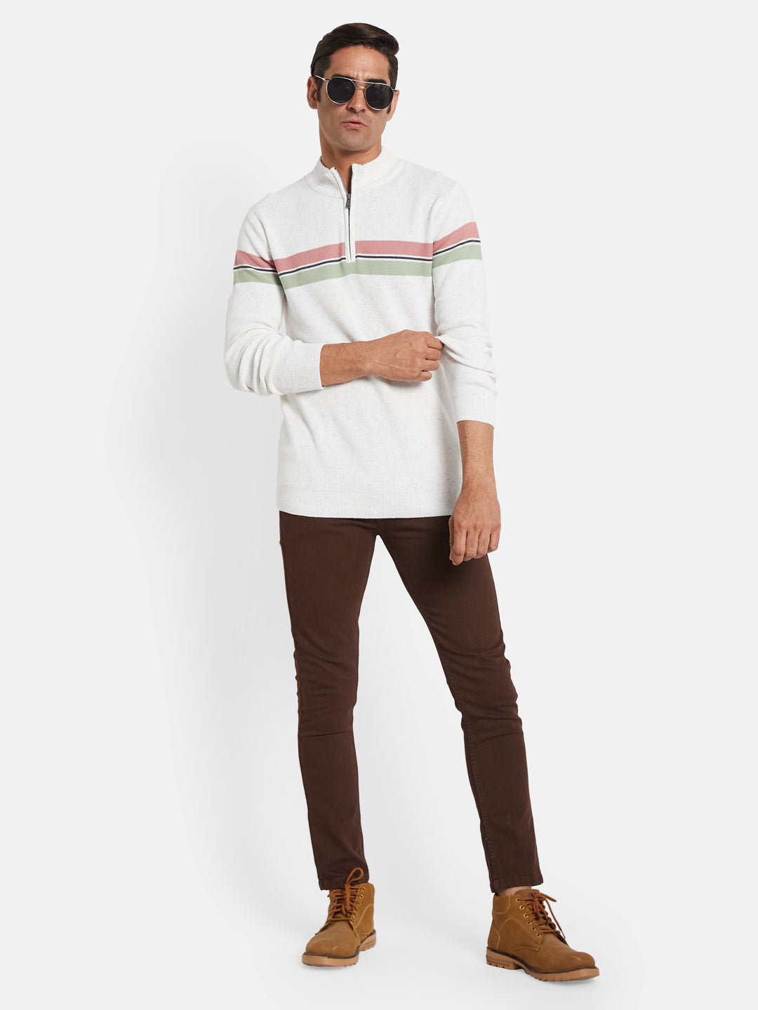 METTLE Men Colourblocked Mock Collar Sweaters
