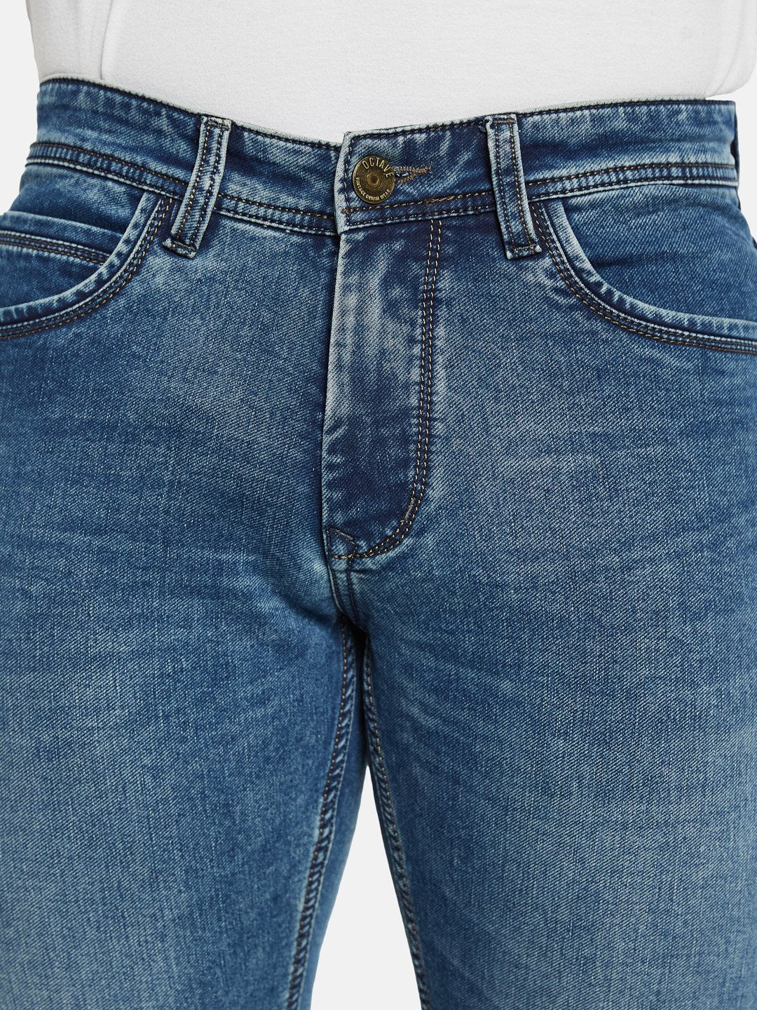 Octave Men Straight Fit Low Distress Light Fade Stretchable Jeans