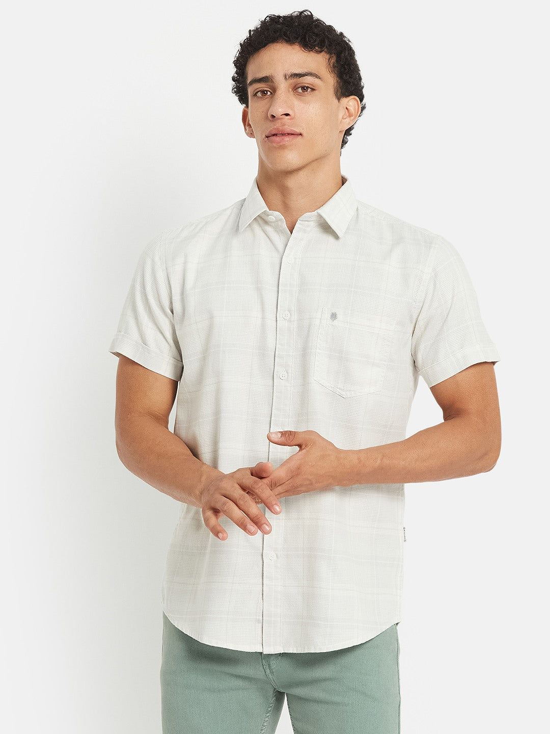 METTLE SS25 Checked Cotton Spread Collar Casual Shirt