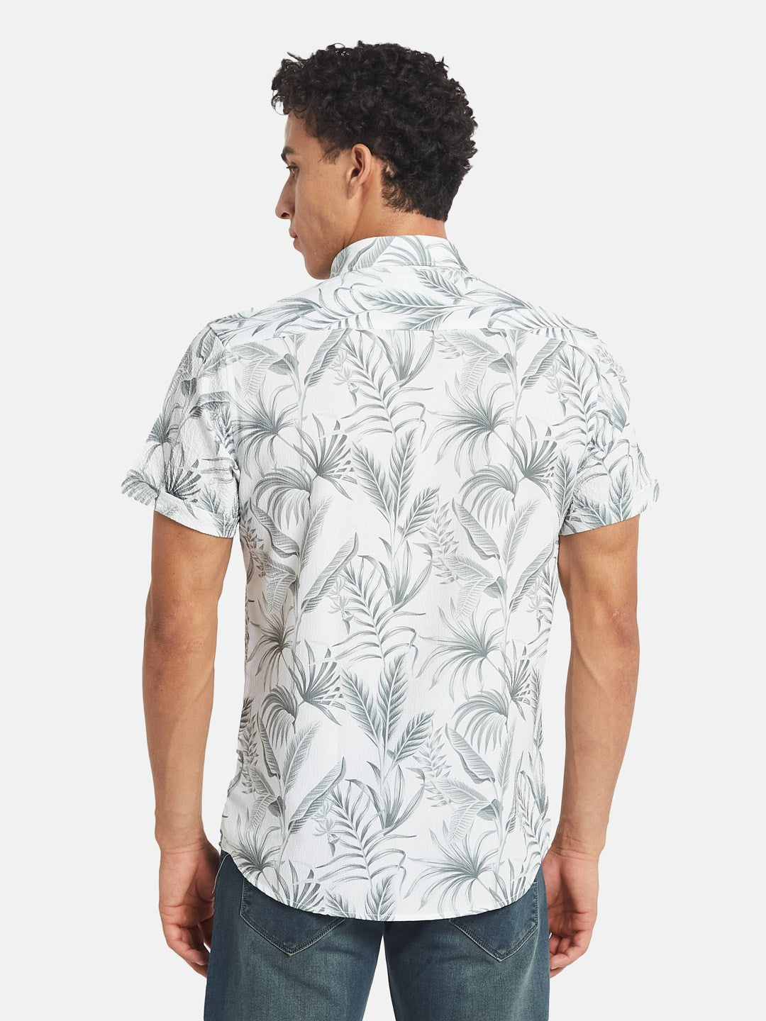 METTLE Floral Printed Short Sleeves Spread Collar Cotton Opaque Regular Fit Casual Shirt