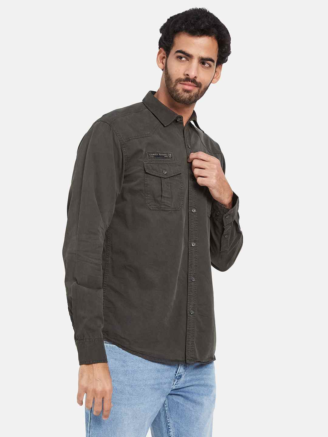 Mettle Spread Collar Long Sleeves Casual Cotton Shirt