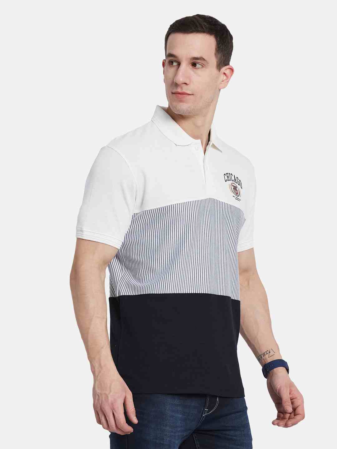 Octave Men Striped Polo Collar T-shirt