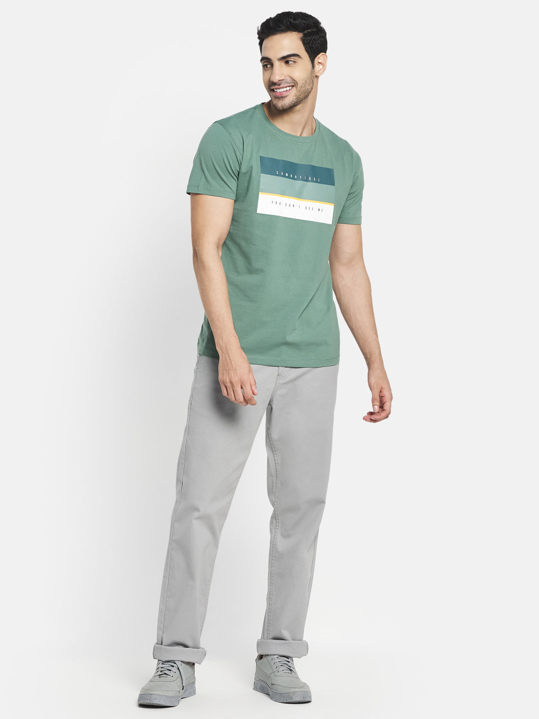 Octave Men Olive Green Typography Printed T-Shirt