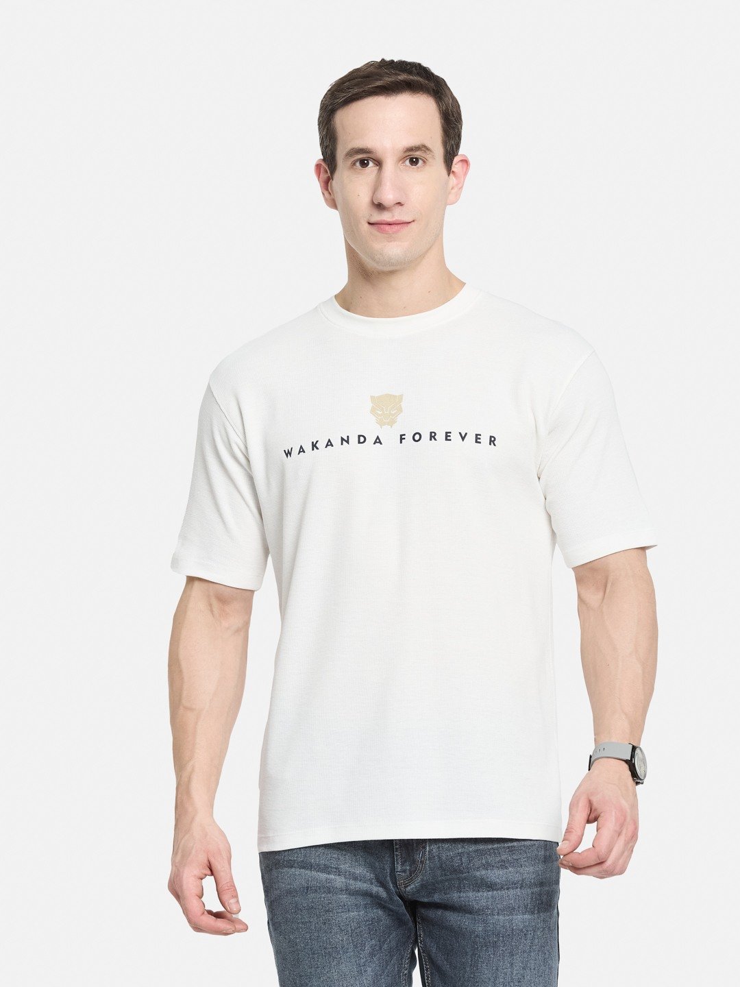DISNEY OVERSIZED BACK PRINT ROUND NECK WAFFLE KNIT T-SHIRT