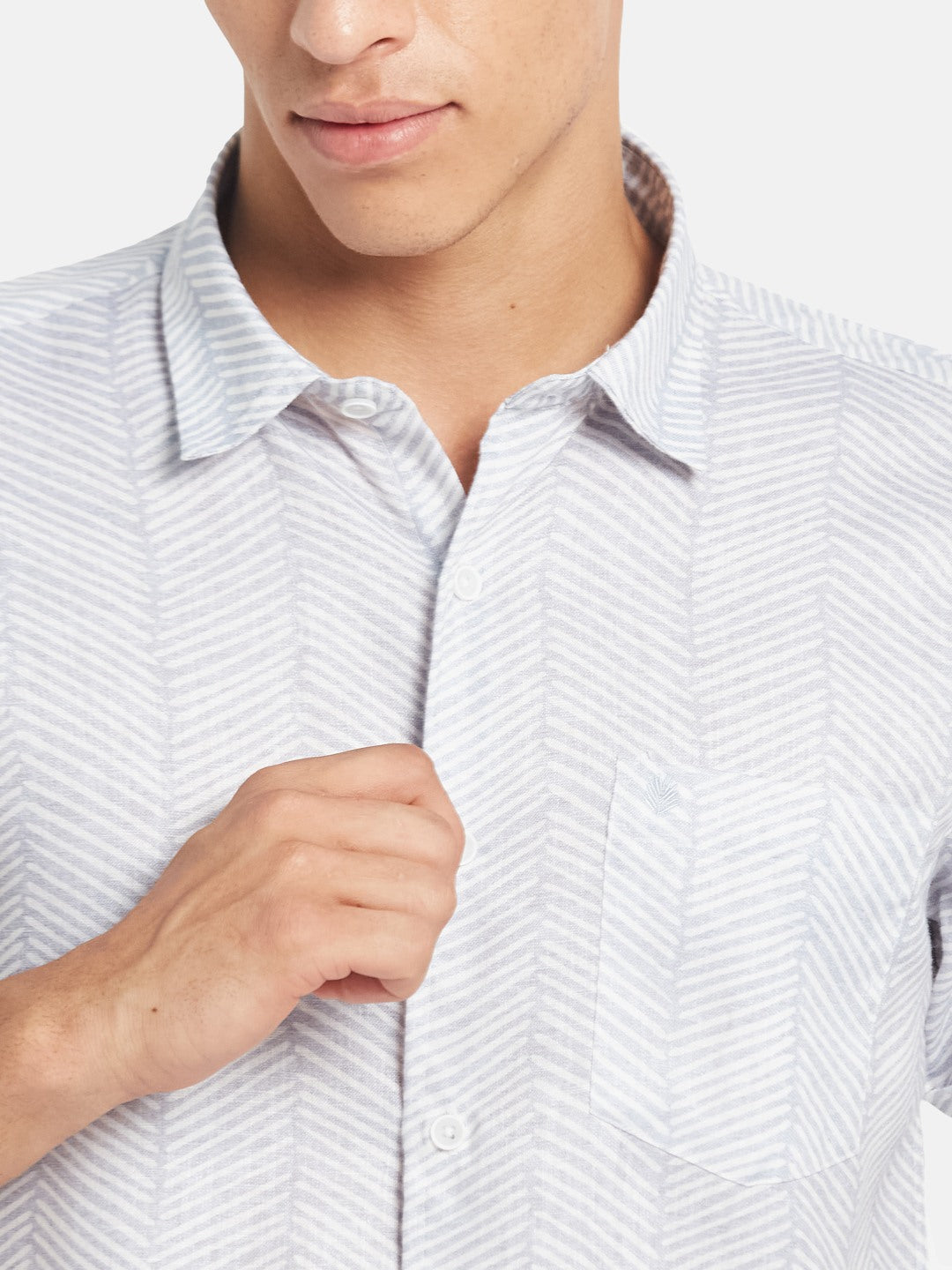 METTLE SS25 Geometric Printed Spread Collar Casual Cotton Shirt