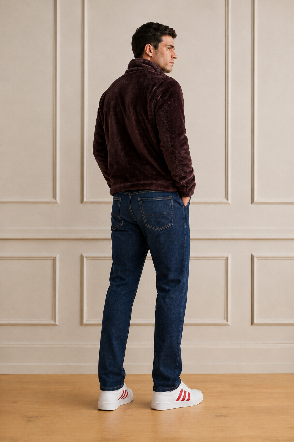 Men’s Espresso Fur Full-Zip Winter Sweatshirt | Stand Collar