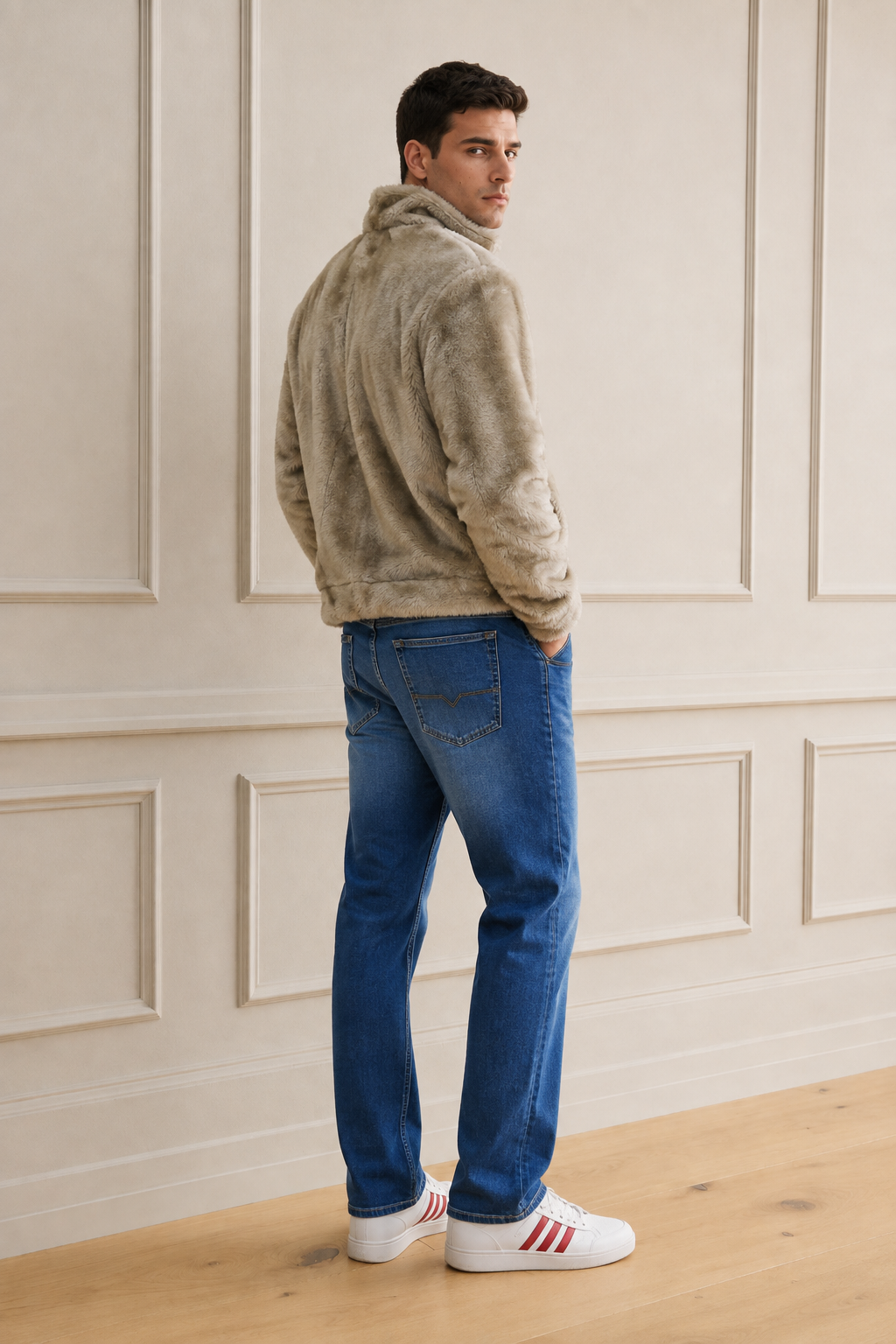 Men’s Sand Fur Full-Zip Winter Sweatshirt | Stand Collar