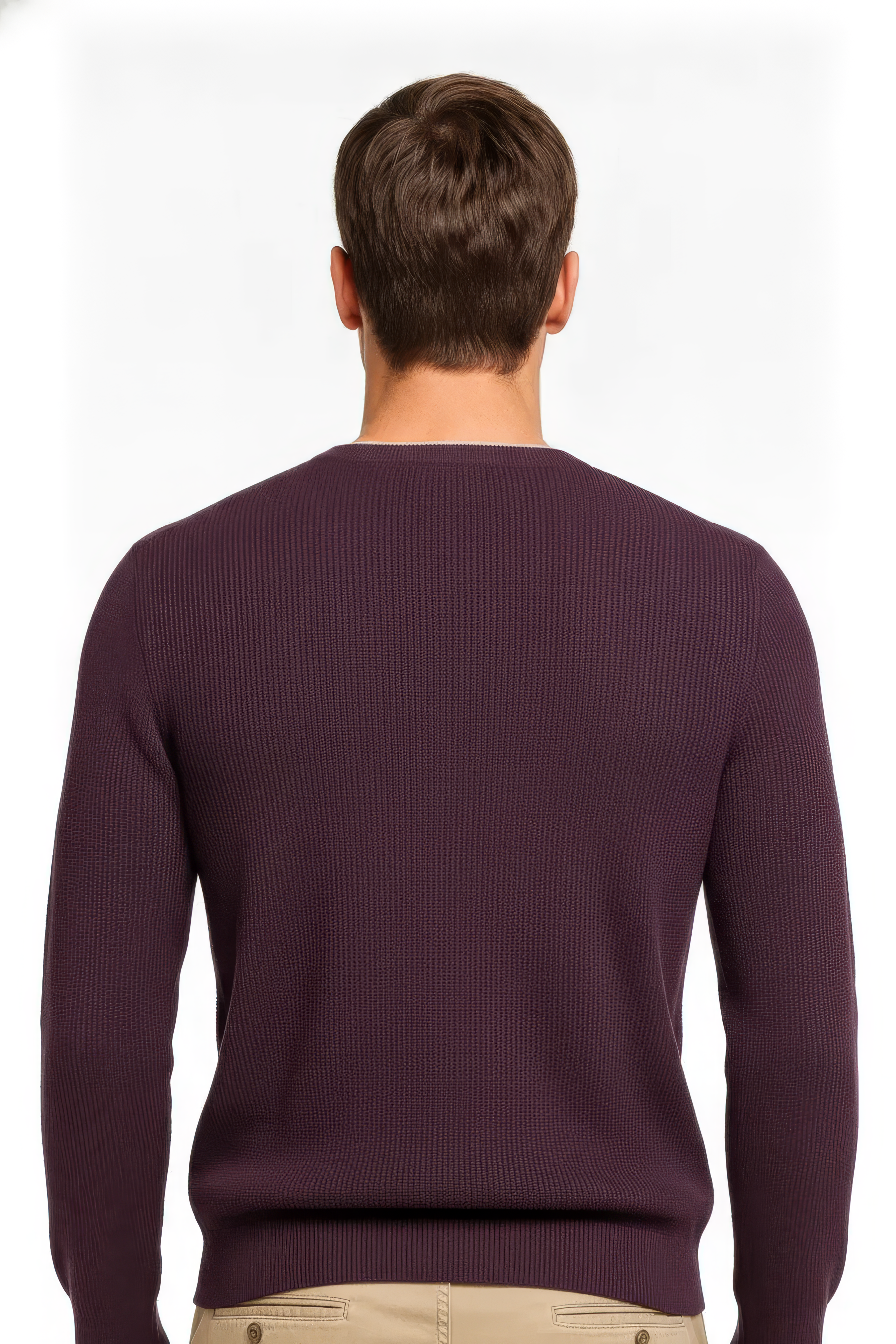 Men’s Wine Structured Cotton Round-Neck Full-Sleeve Winter Top