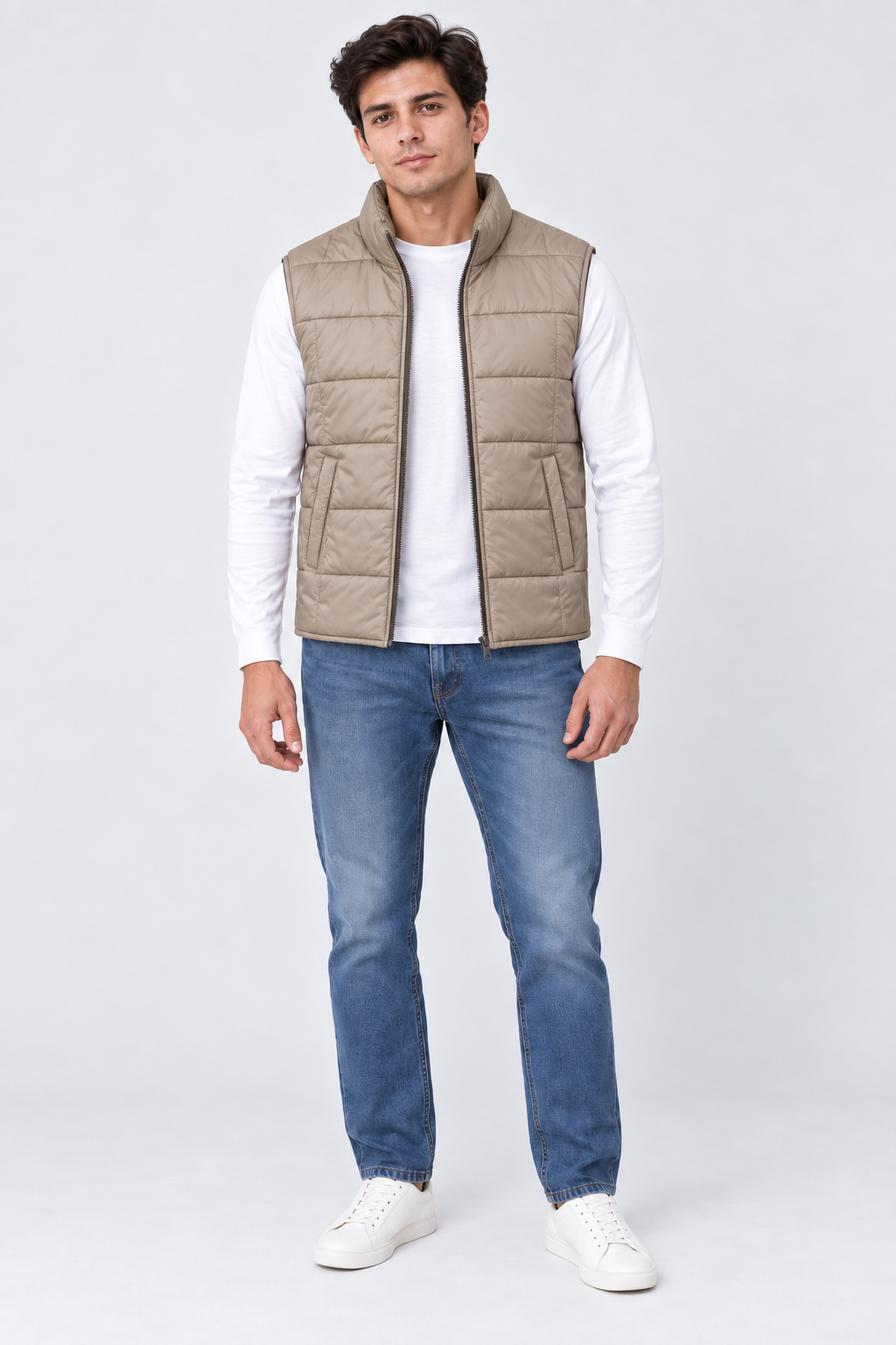 Men’s Espresso Lightweight Reversible Woven Puffer Gilet – Regular Fit Sleeveless Jacket
