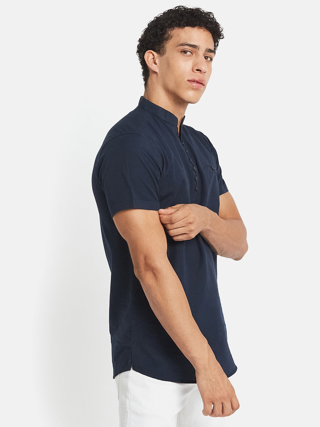 METTLE SS25 Cotton Mandarin Collar Casual Shirt