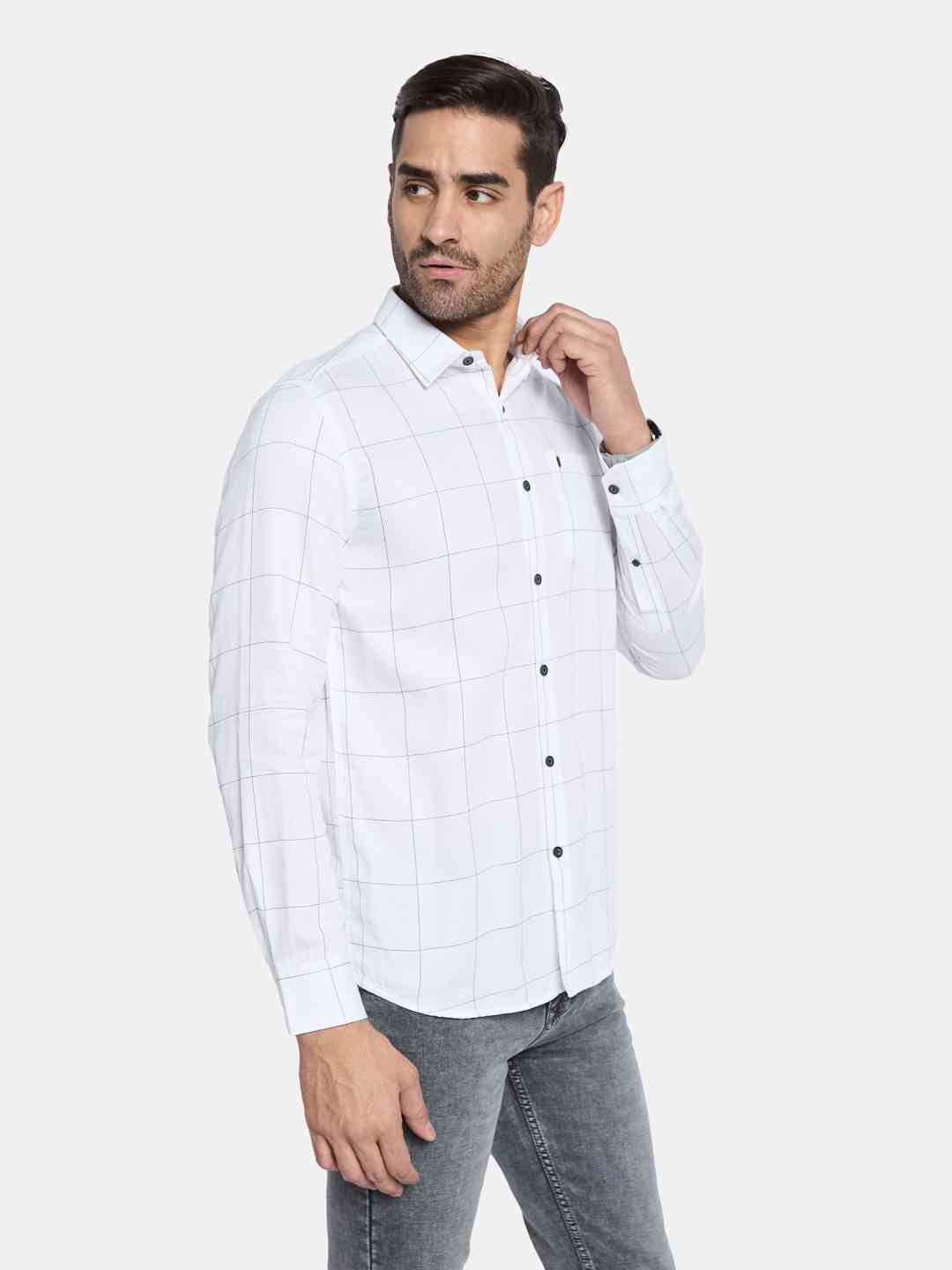 METTLE Men Spread Collar Checked Cotton Casual Shirt