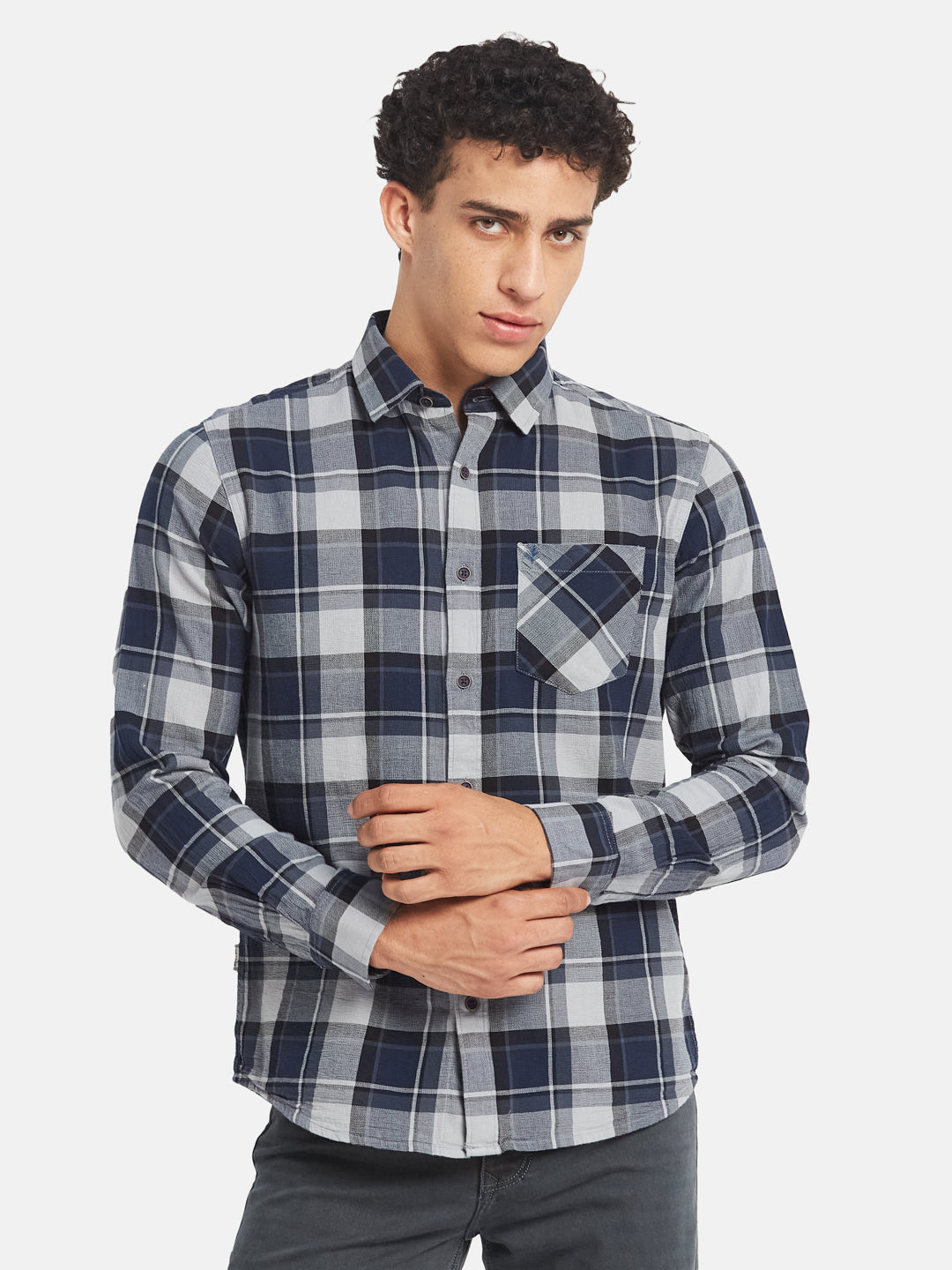 METTLE Men Tartan Checked Spread Collar Cotton Casual Shirt