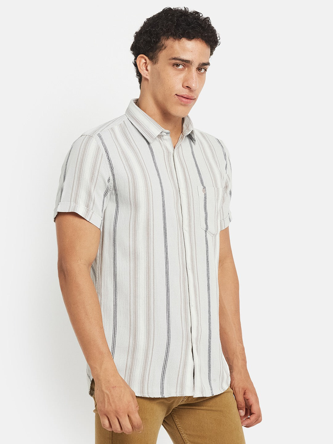 METTLE Men Vertical Striped Spread Collar Cotton Casual Shirt