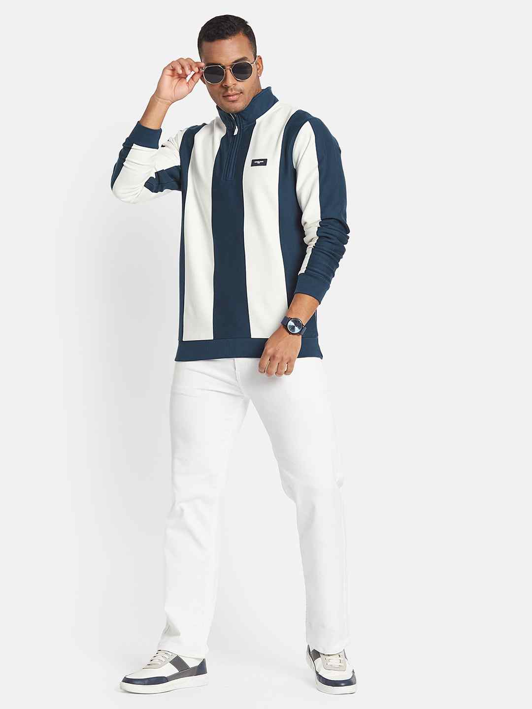Octave Men Front-Open Colourblocked Sweatshirt