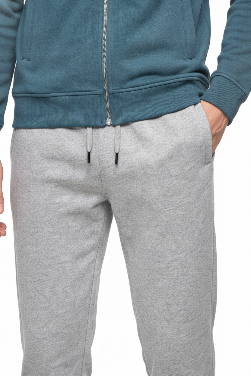 Men’s Grey Melange Cotton Fleece Lower with Drawstring
