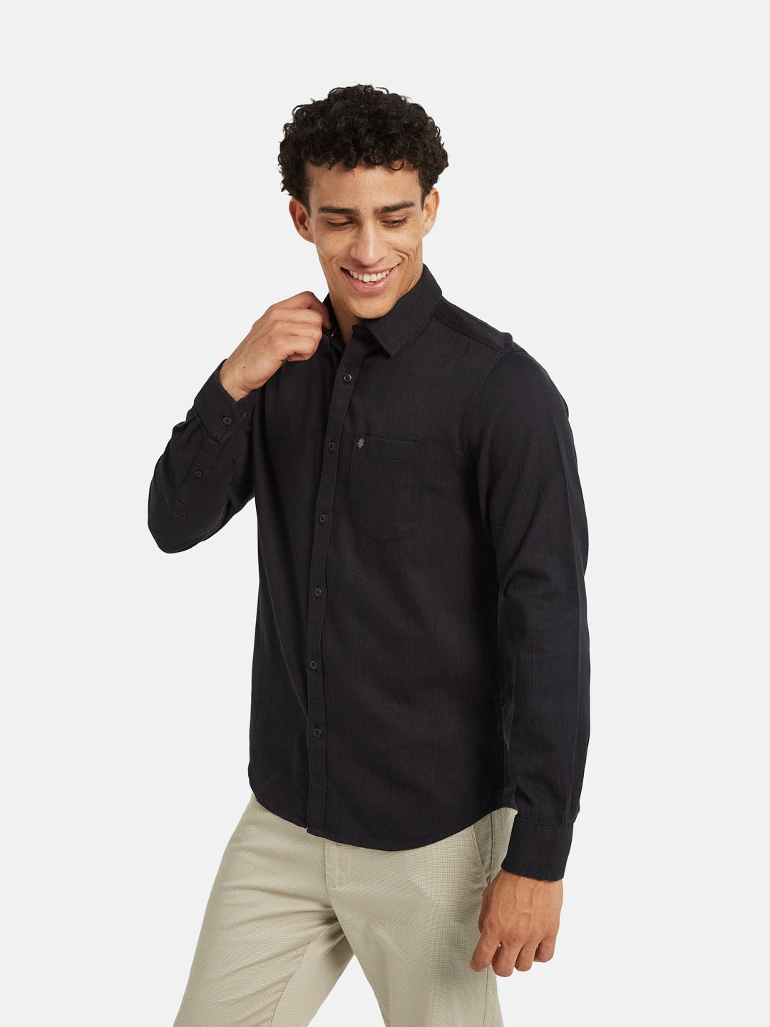 METTLE Men Textured Spread Collar Cotton Casual Shirt