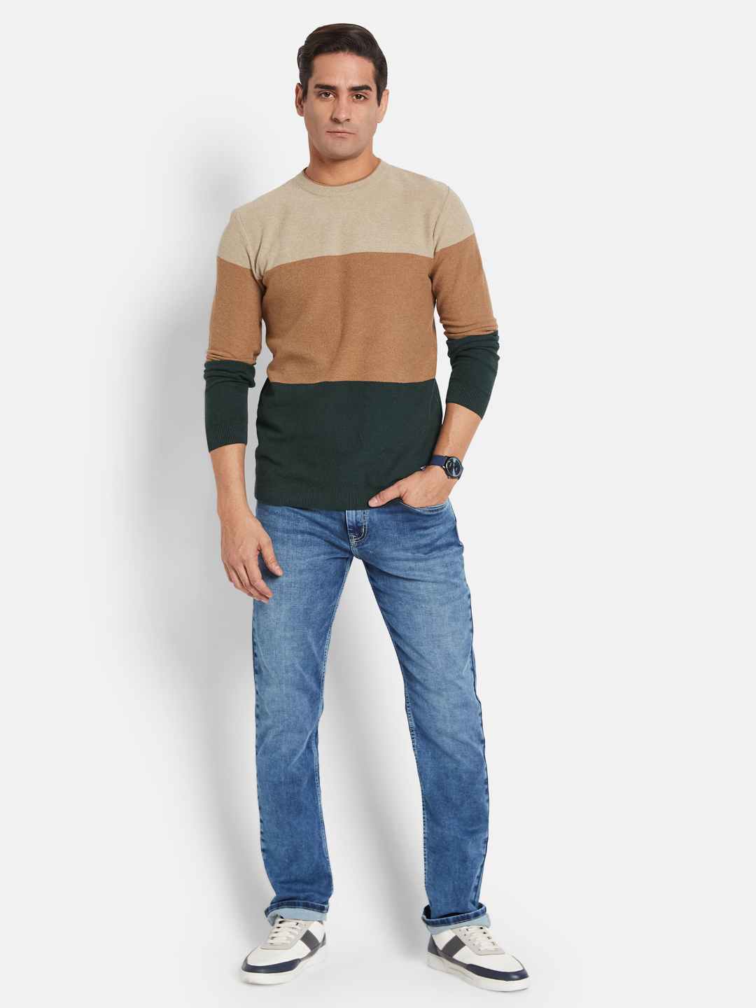 METTLE Men Colourblocked Pullover