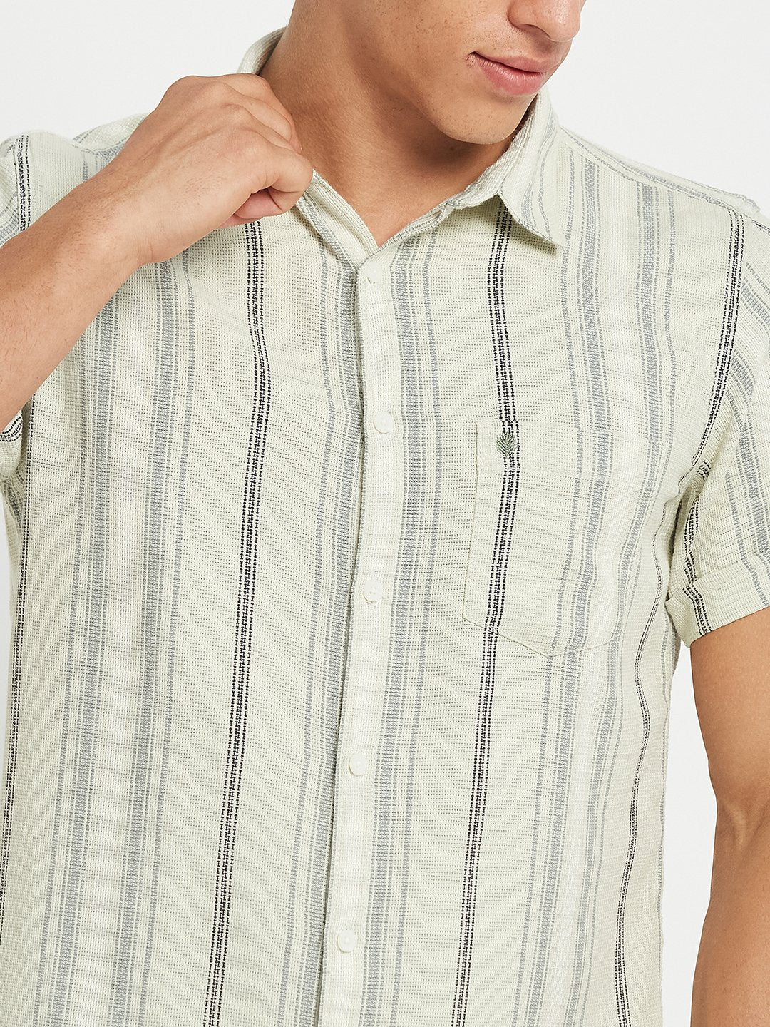 METTLE SS25 Striped Cotton Spread Collar Casual Shirt