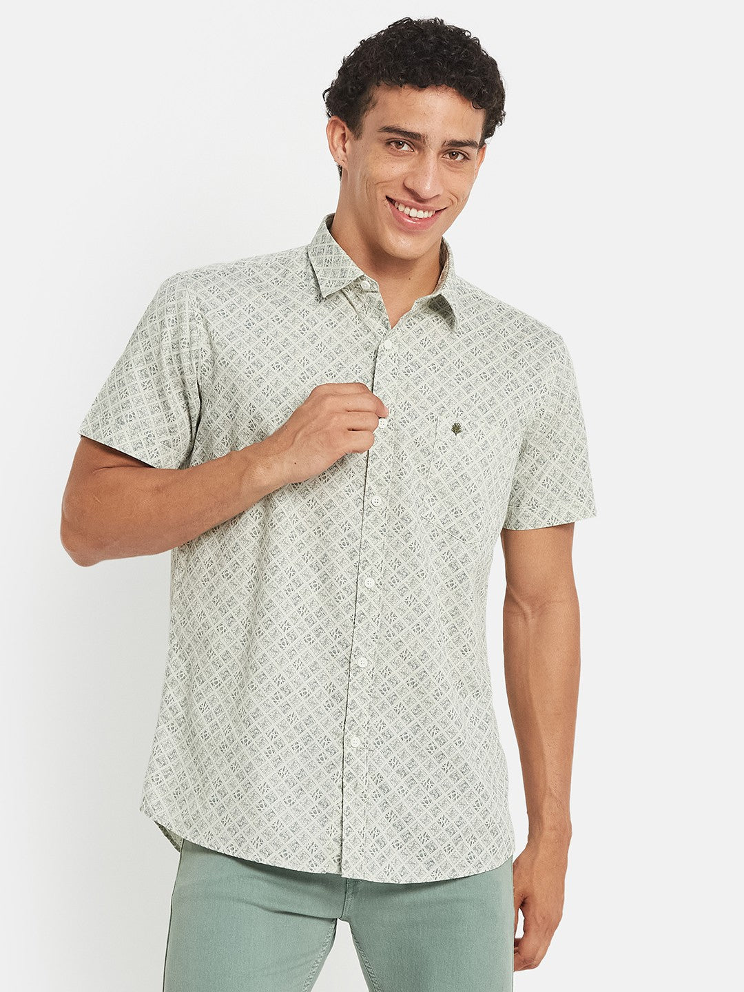 METTLE Men Graphic Printed Spread Collar Cotton Casual Shirt