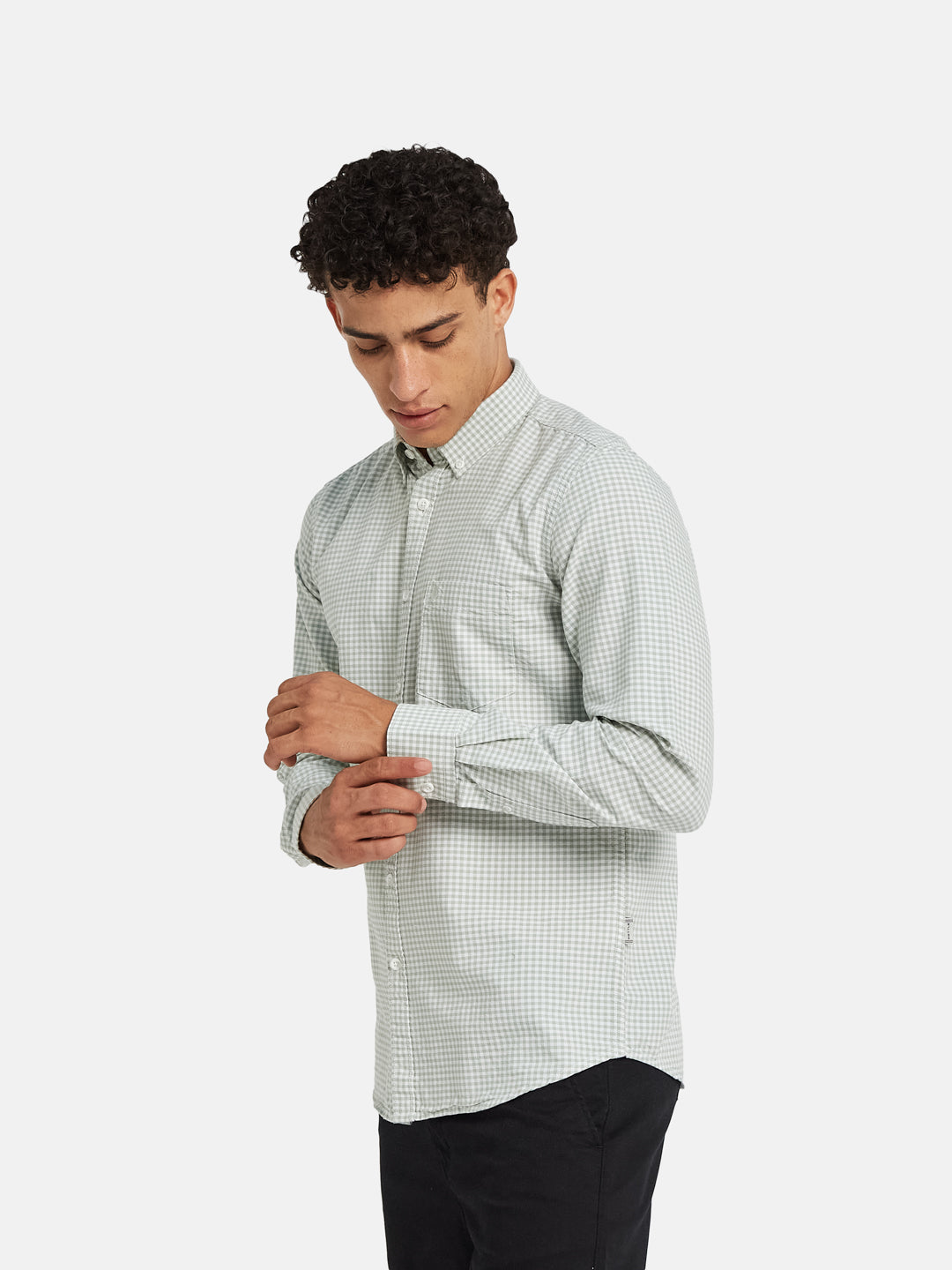 METTLE Checked Long Sleeves Spread Collar Cotton Opaque Regular Fit Casual Shirt