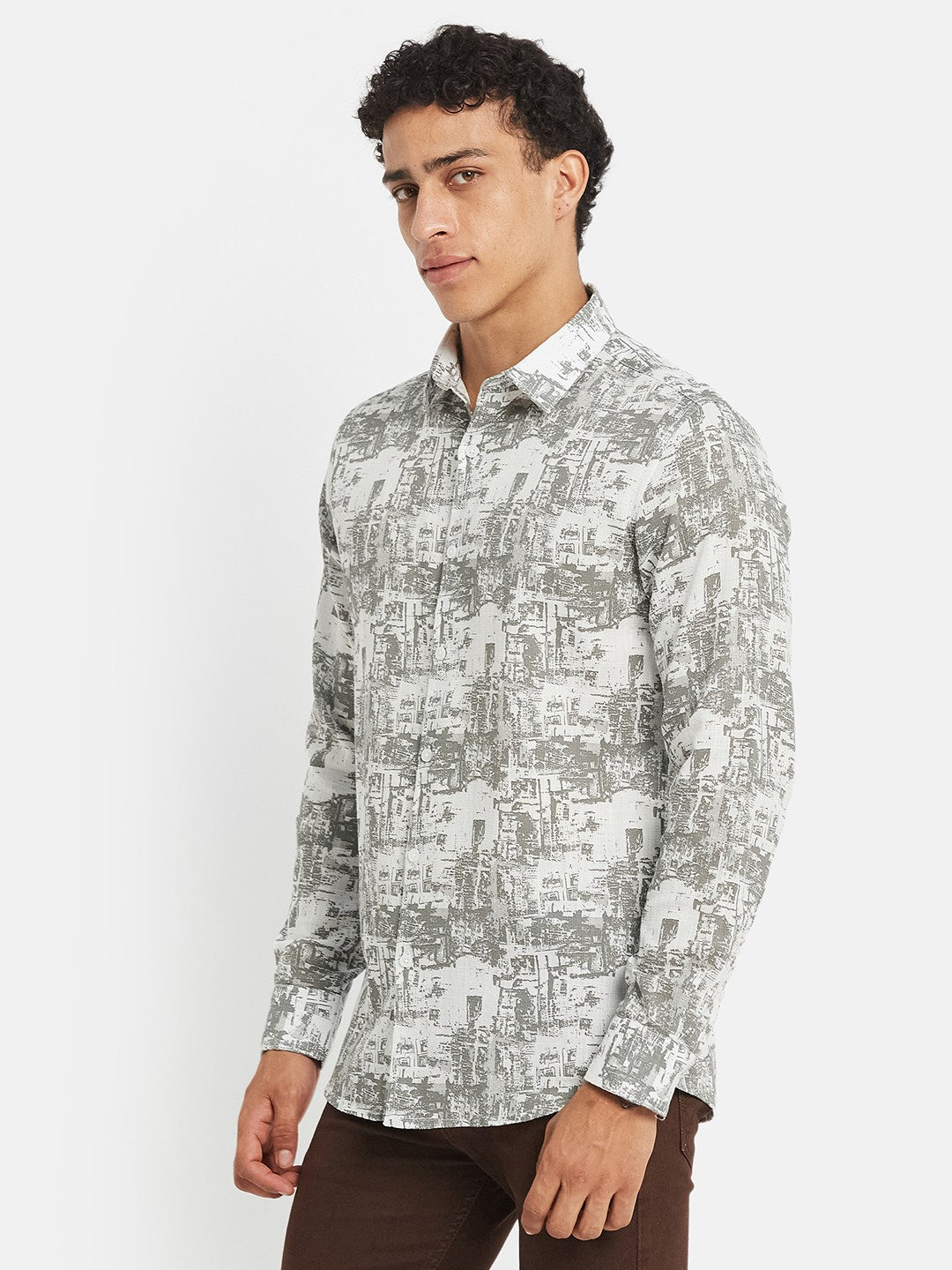 METTLE SS25 Printed Cotton Spread Collar Casual Shirt