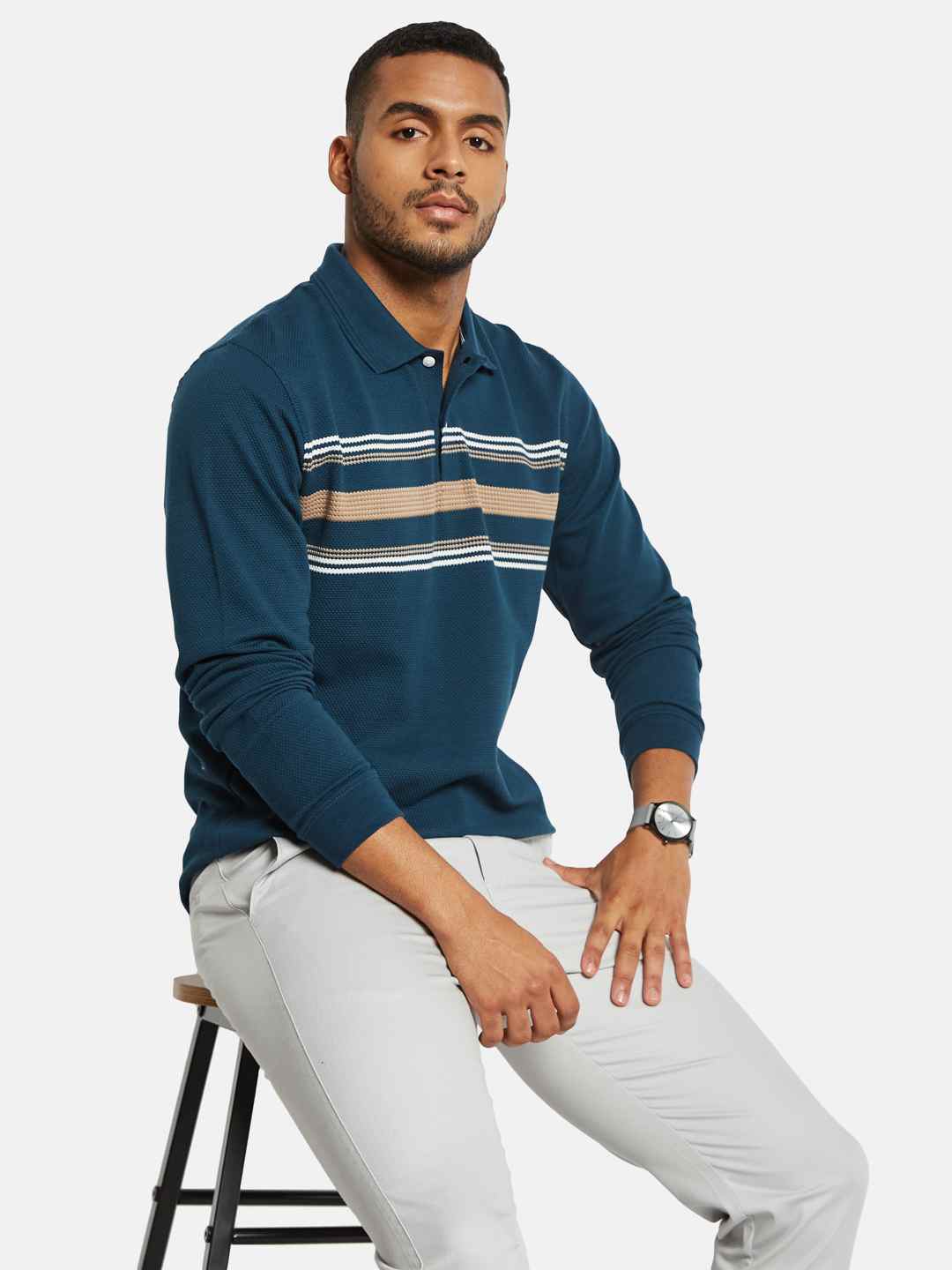 METTLE Men Colourblocked Polo Collar Applique T-shirt
