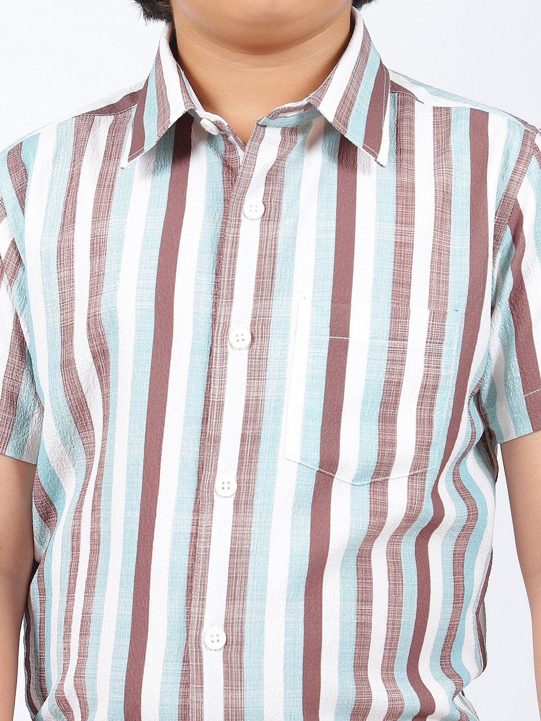 Octave Boys Multi Stripes Striped Spread Collar Short Sleeves Cotton Shirt