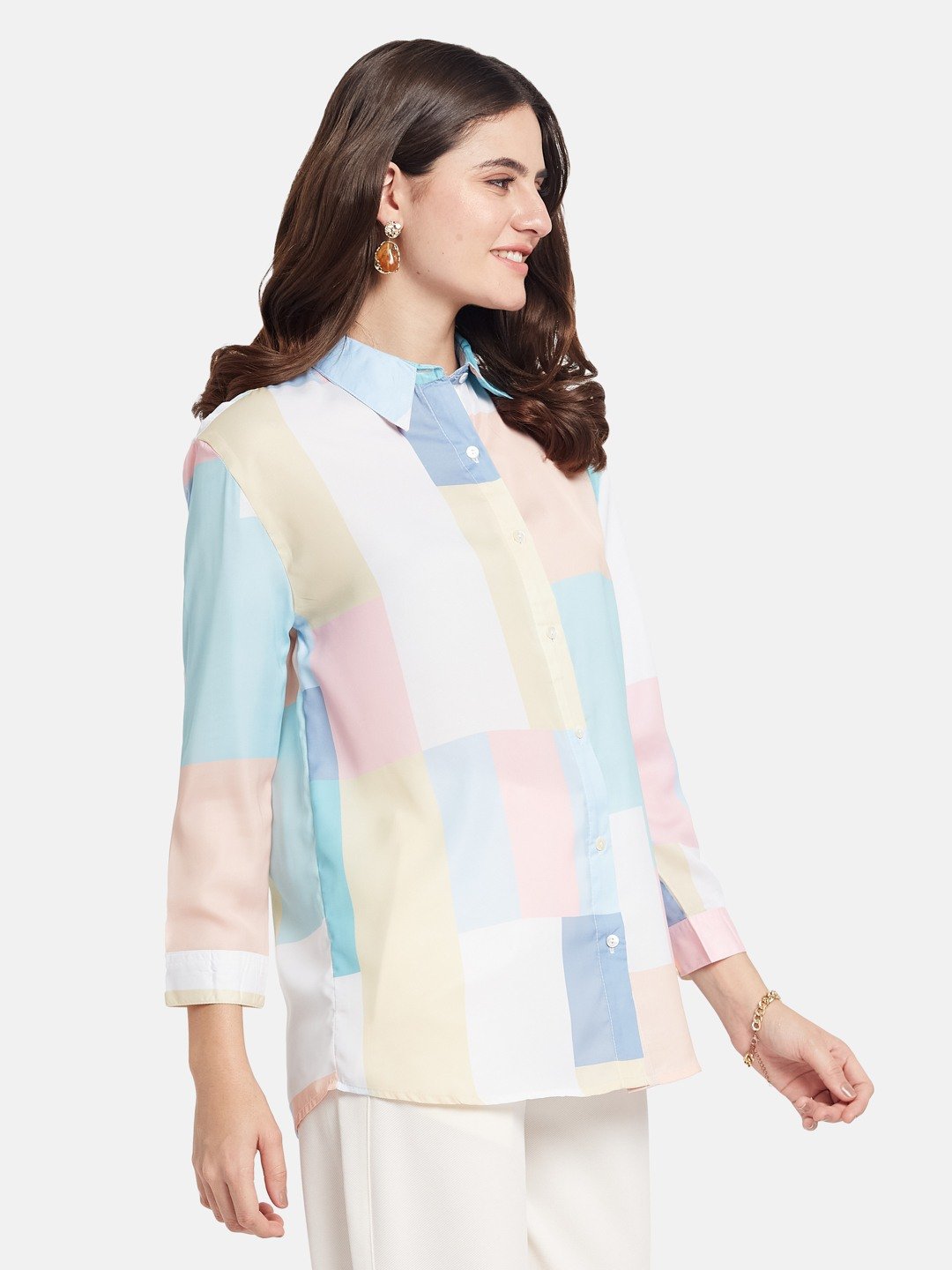 METTLE Women Checked Spread Collar Relaxed Fit Casual Shirt