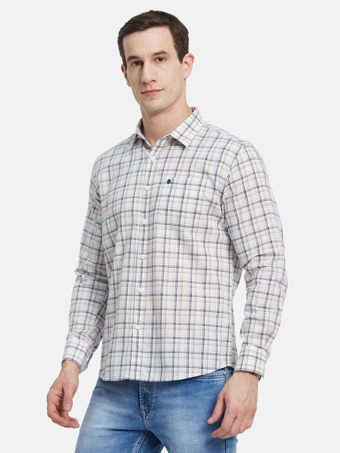 METTLE Men Spread Collar Checked Cotton Casual Shirt