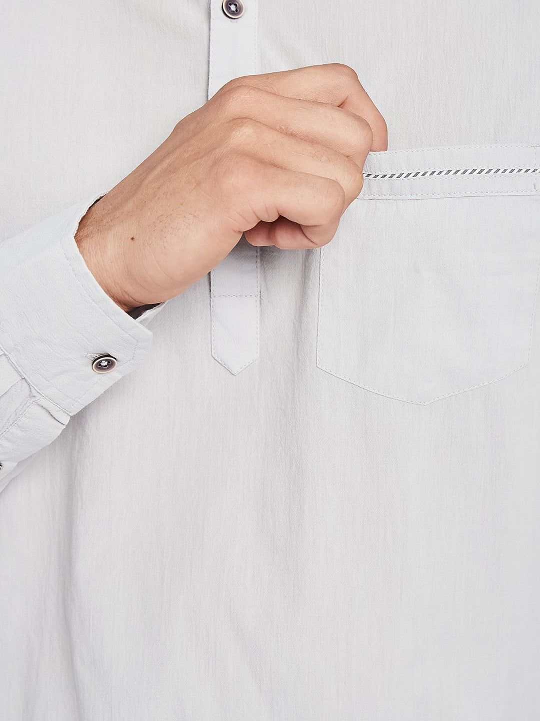 METTLE Long Sleeves Mandarin Collar Cotton Opaque Regular Fit Casual Shirt