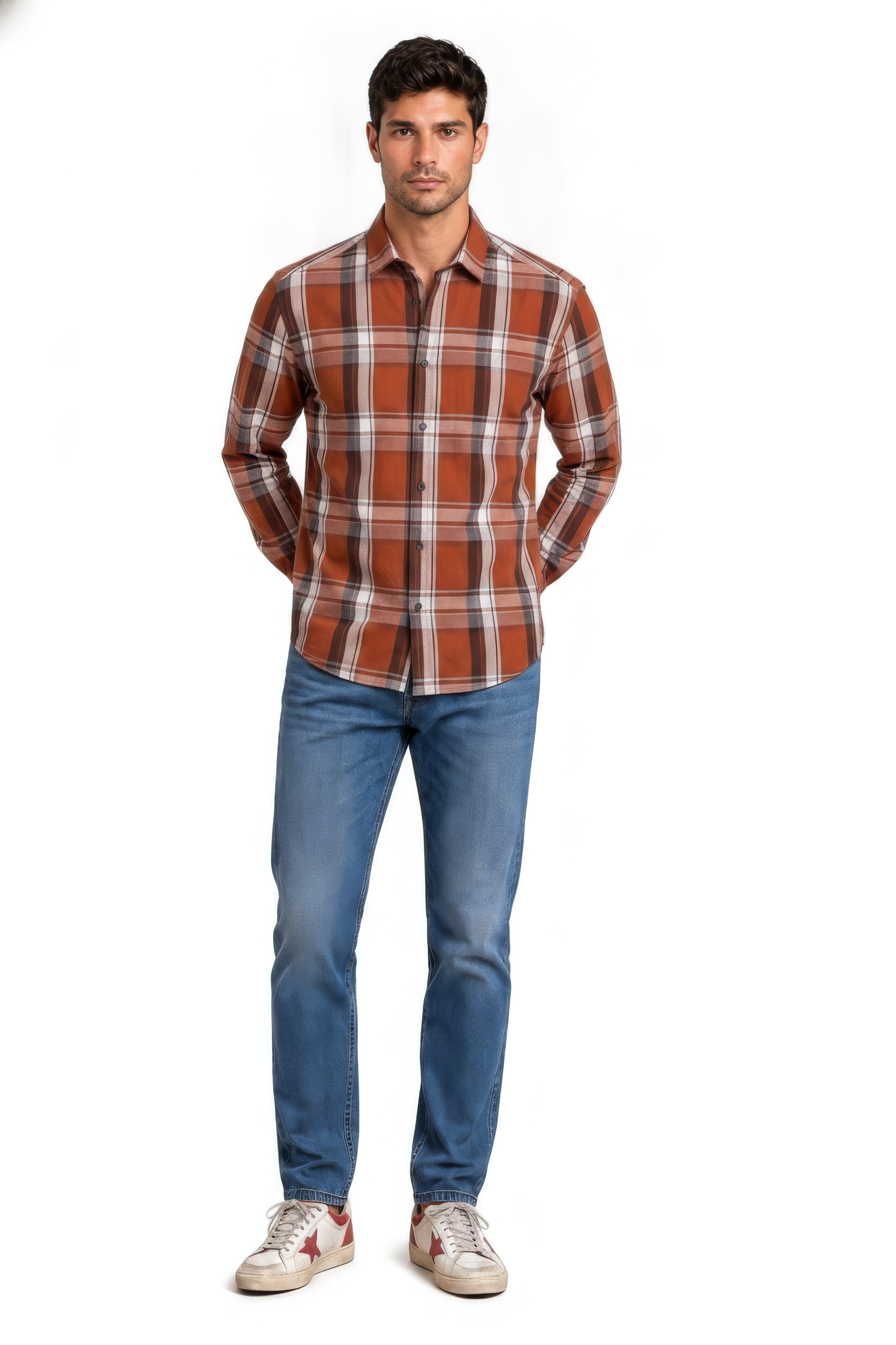 Men’s Rust Check Cotton Tencel Shirt