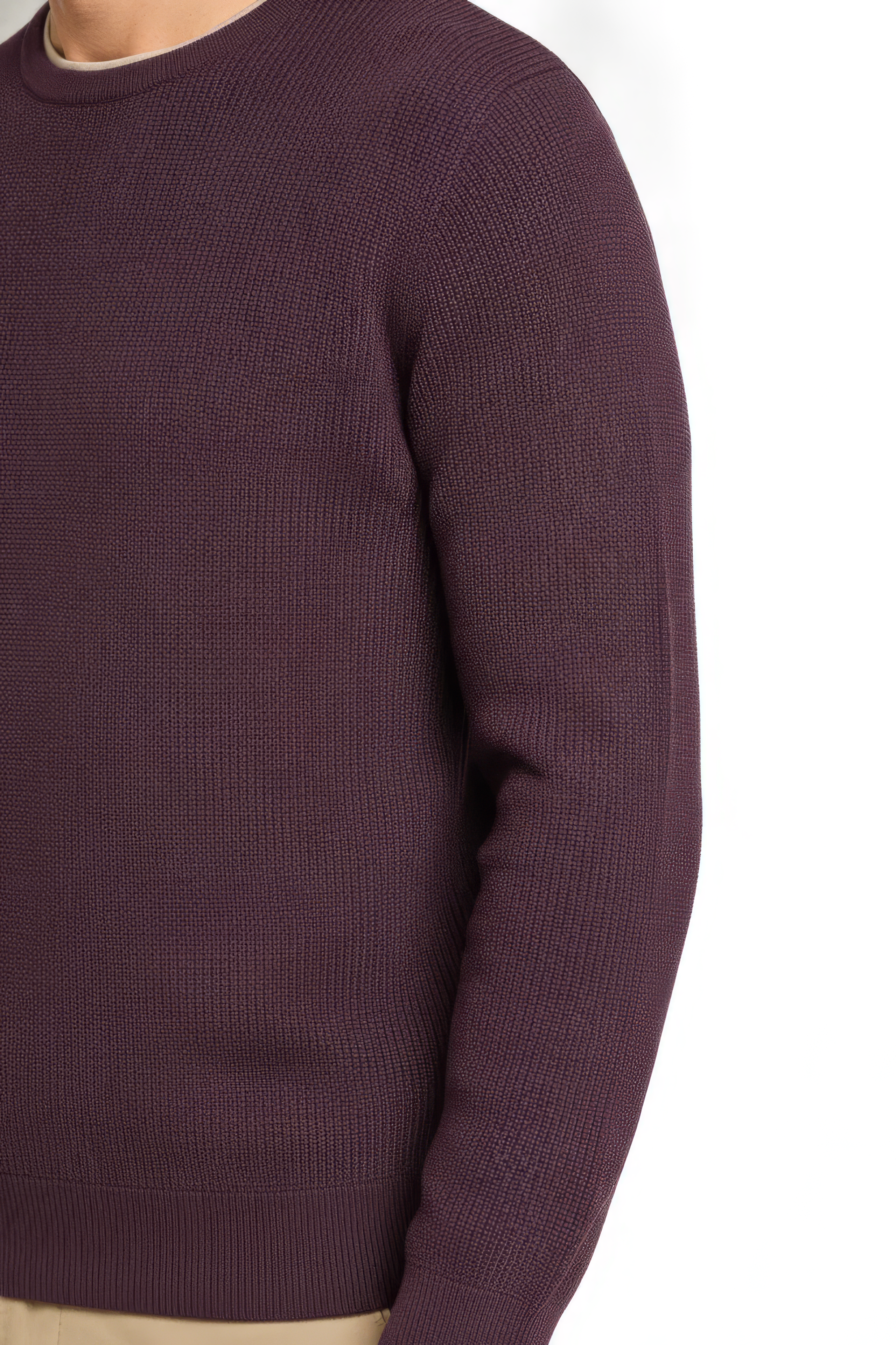 Men’s Wine Structured Cotton Round-Neck Full-Sleeve Winter Top