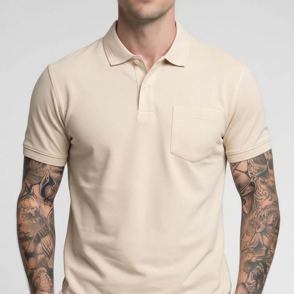 Men Mastic Polo Collar Pockets T-shirt