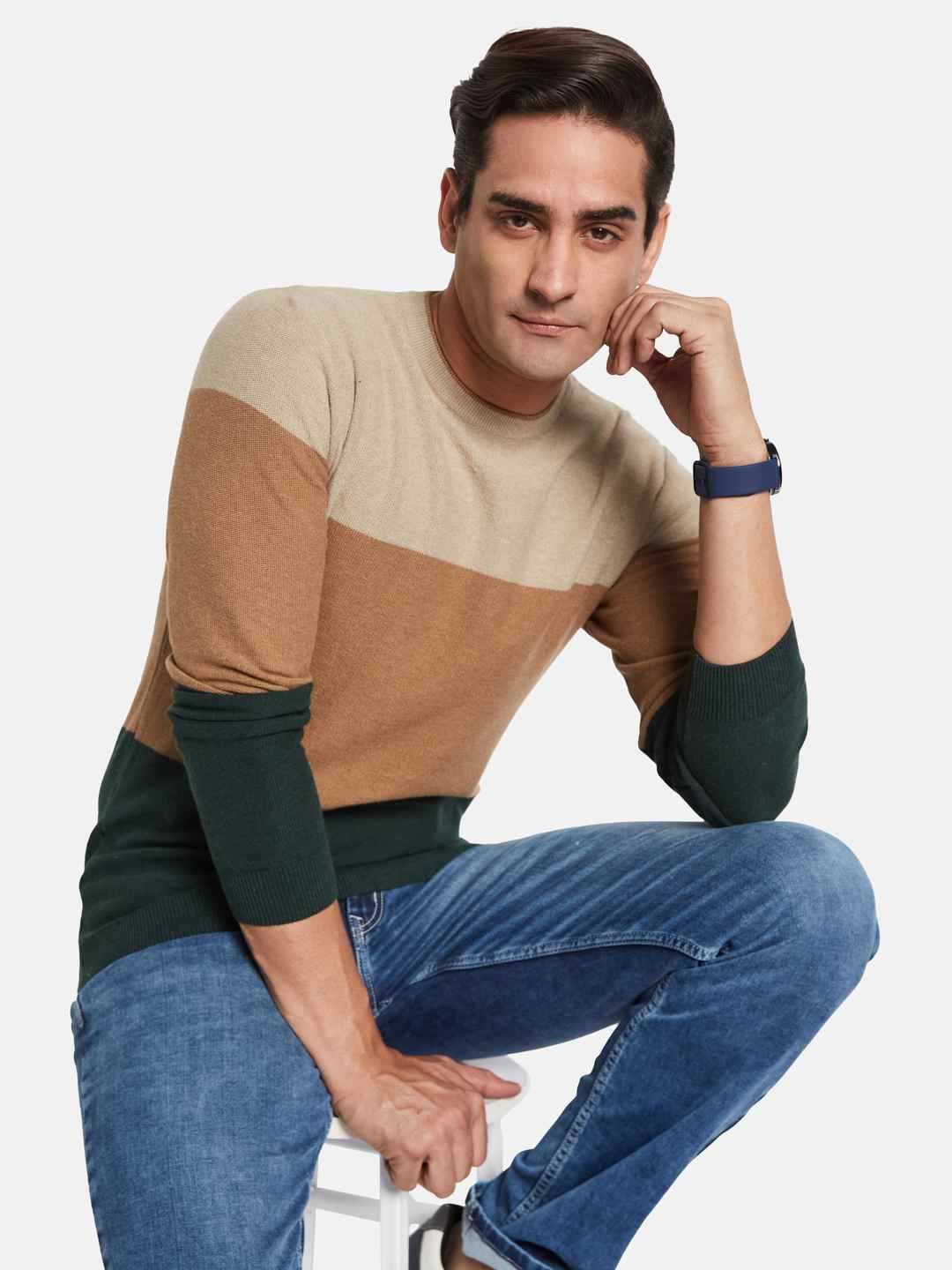 METTLE Men Colourblocked Pullover