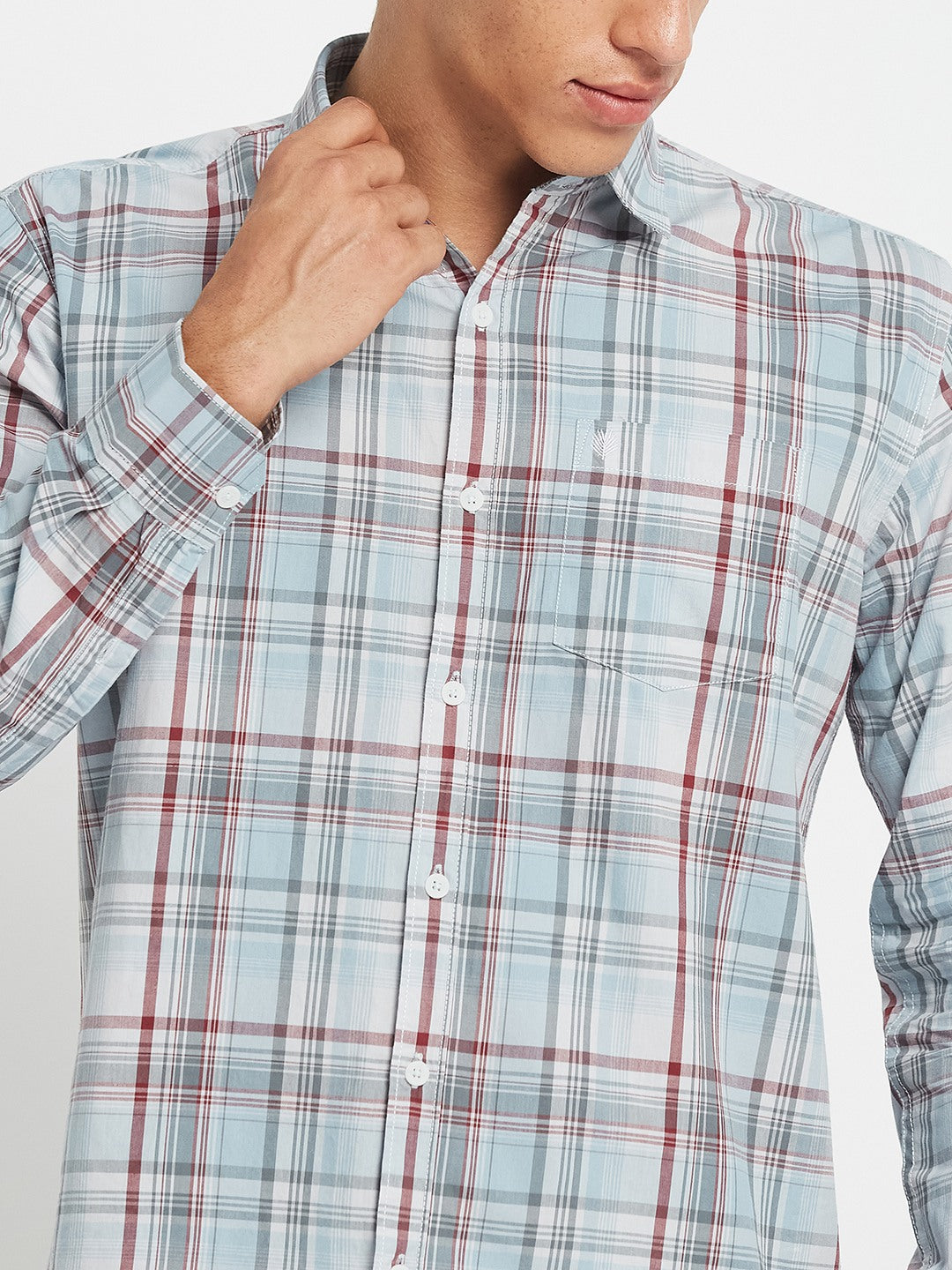 METTLE SS25 Checked Cotton Spread Collar Casual Shirt