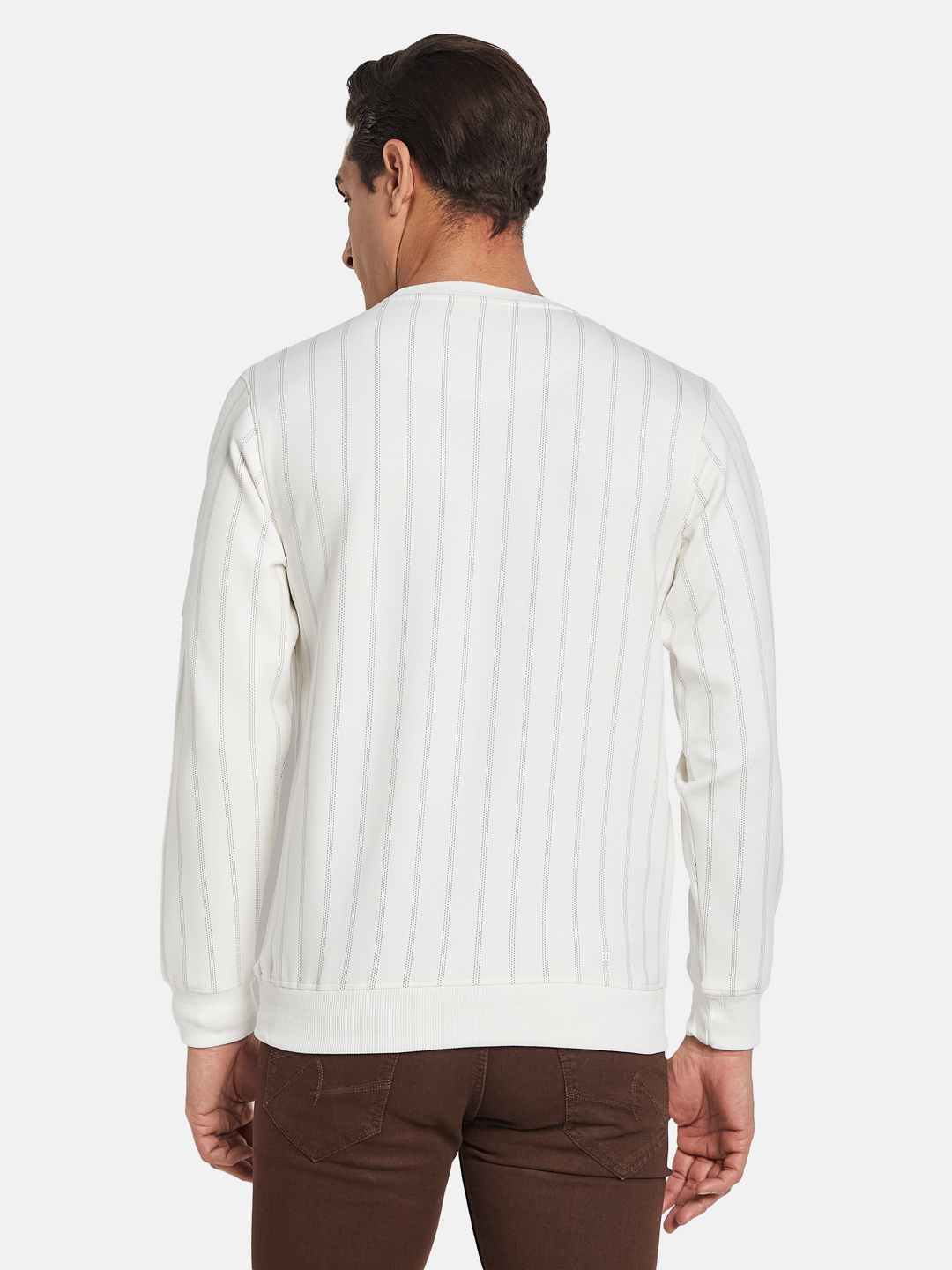 Octave Men Round Neck Striped Pullover Sweatshirt