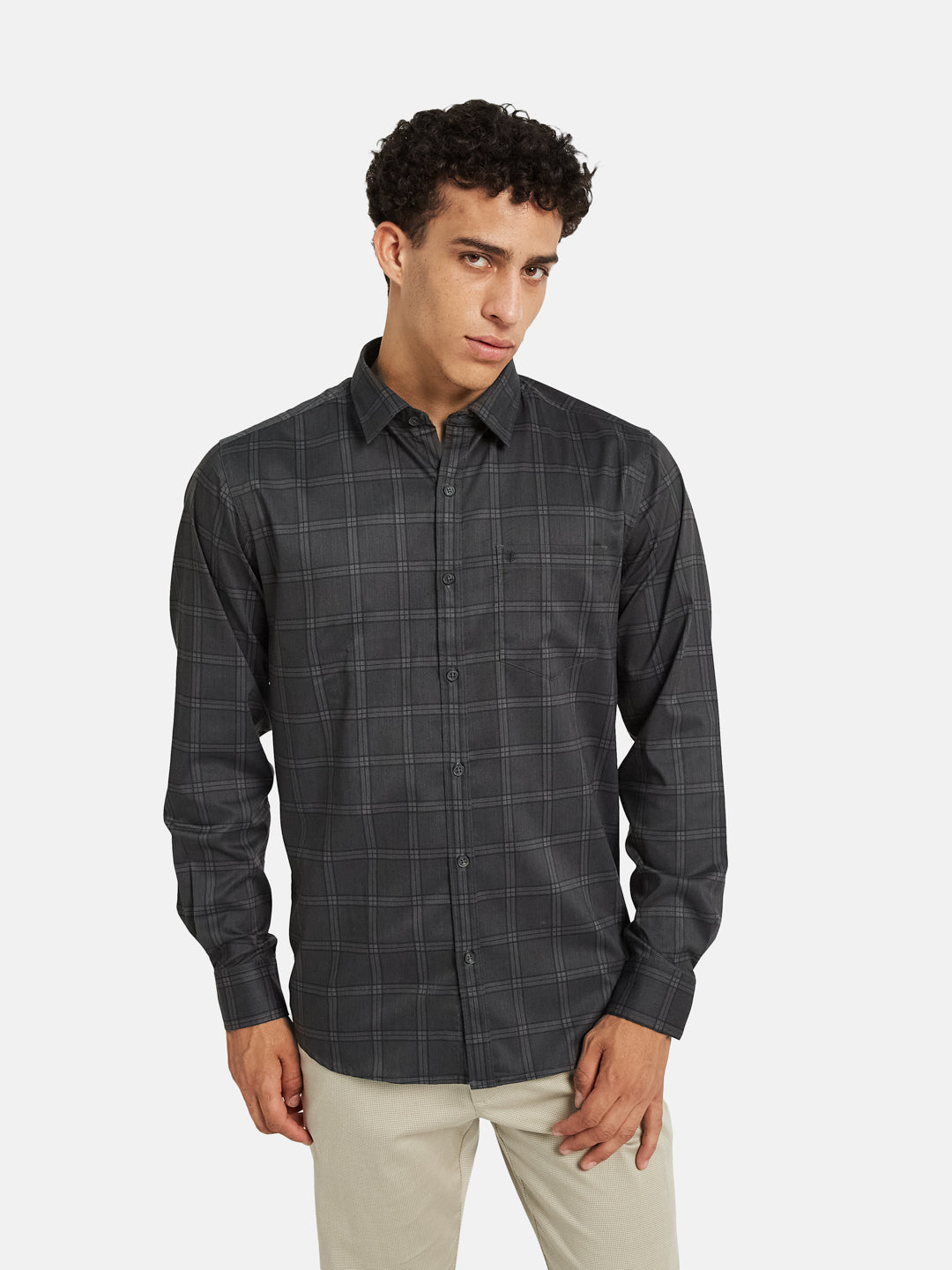 METTLE Men Checked Spread Collar Cotton Casual Shirt
