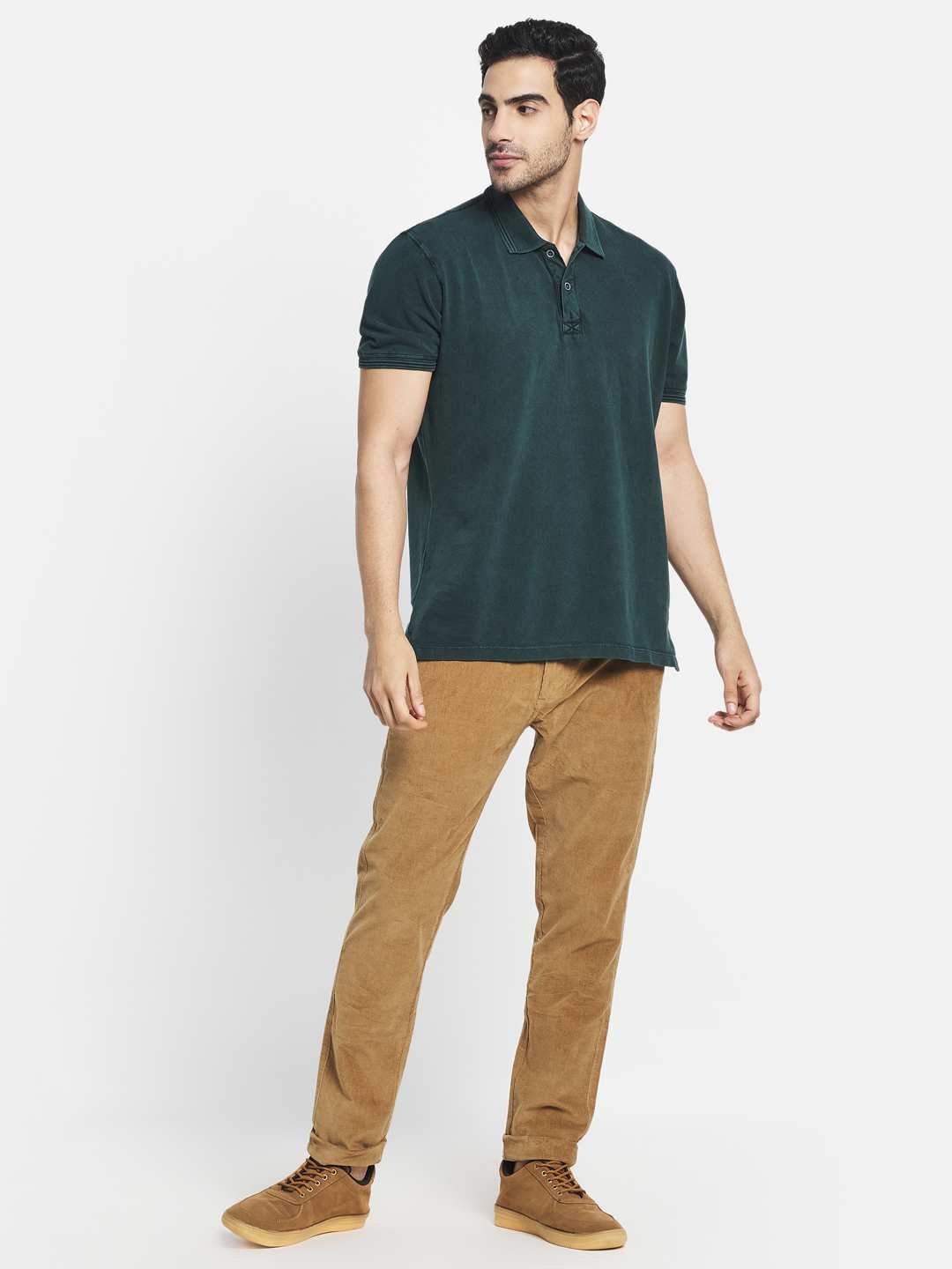 Octave Men Green Checked Polo Collar T-Shirt