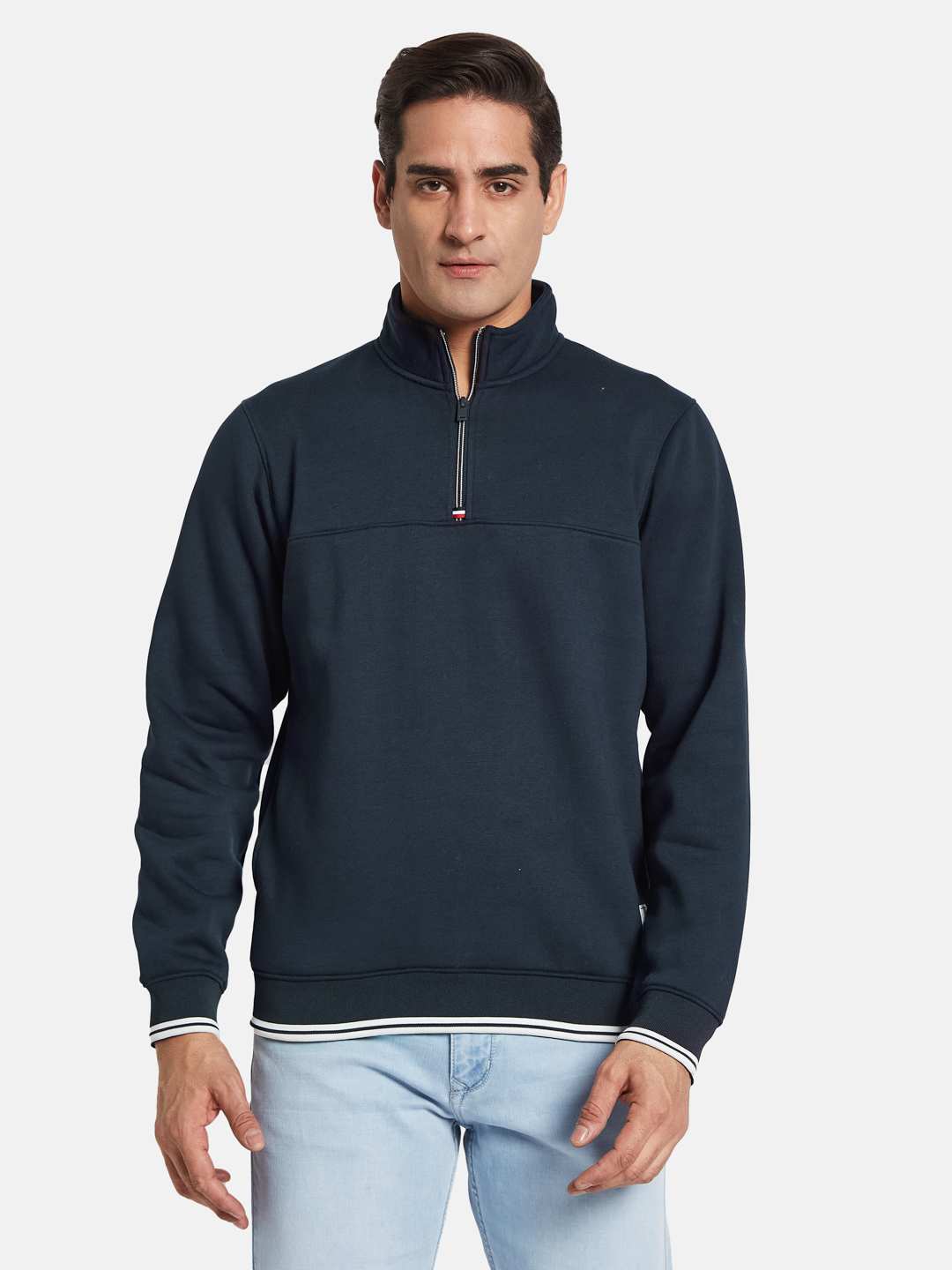 Octave Men Long Sleeves Mandarin Collar Front-Open Sweatshirt