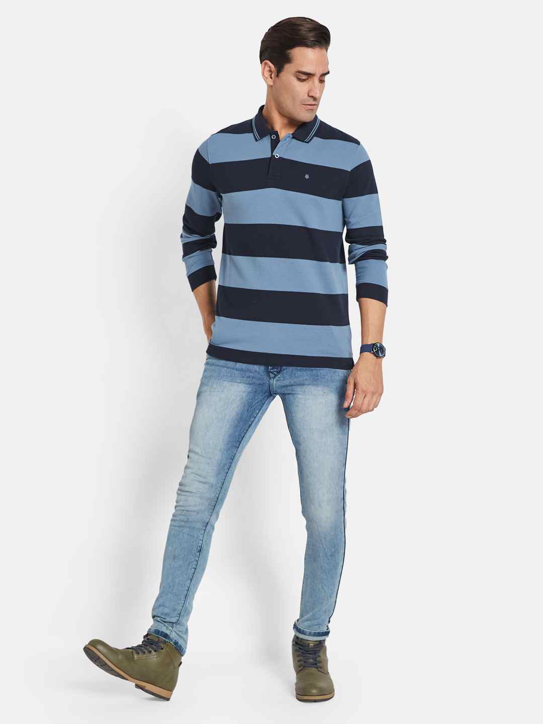 METTLE Men Colourblocked Polo Collar T-shirt