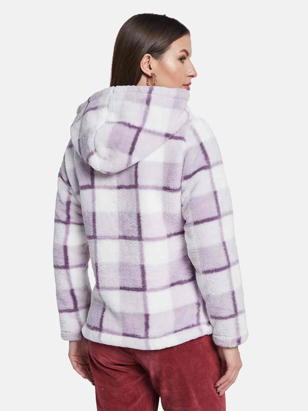 METTLE Women Checked Hooded Sweatshirt