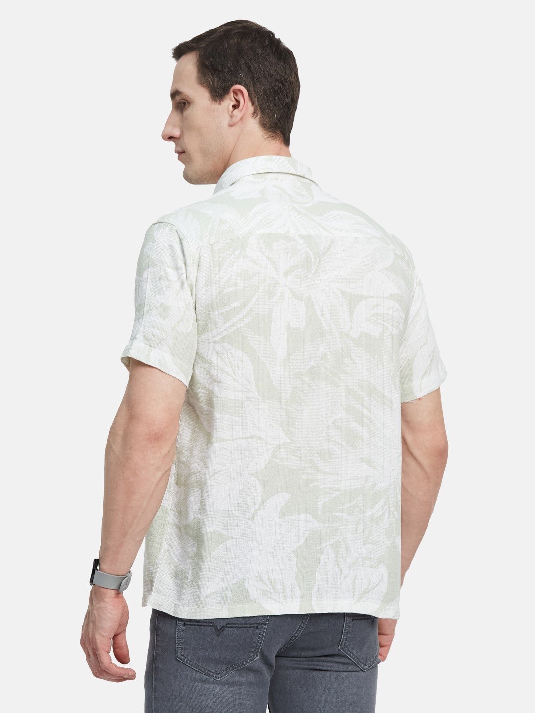 METTLE Men Spread Collar Floral Printed Cotton Casual Shirt