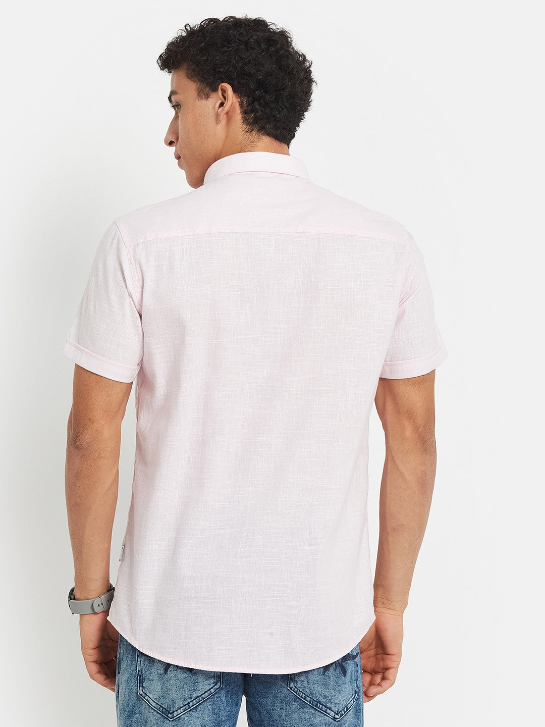 METTLE Men Solid Spread Collar Cotton Casual Shirt