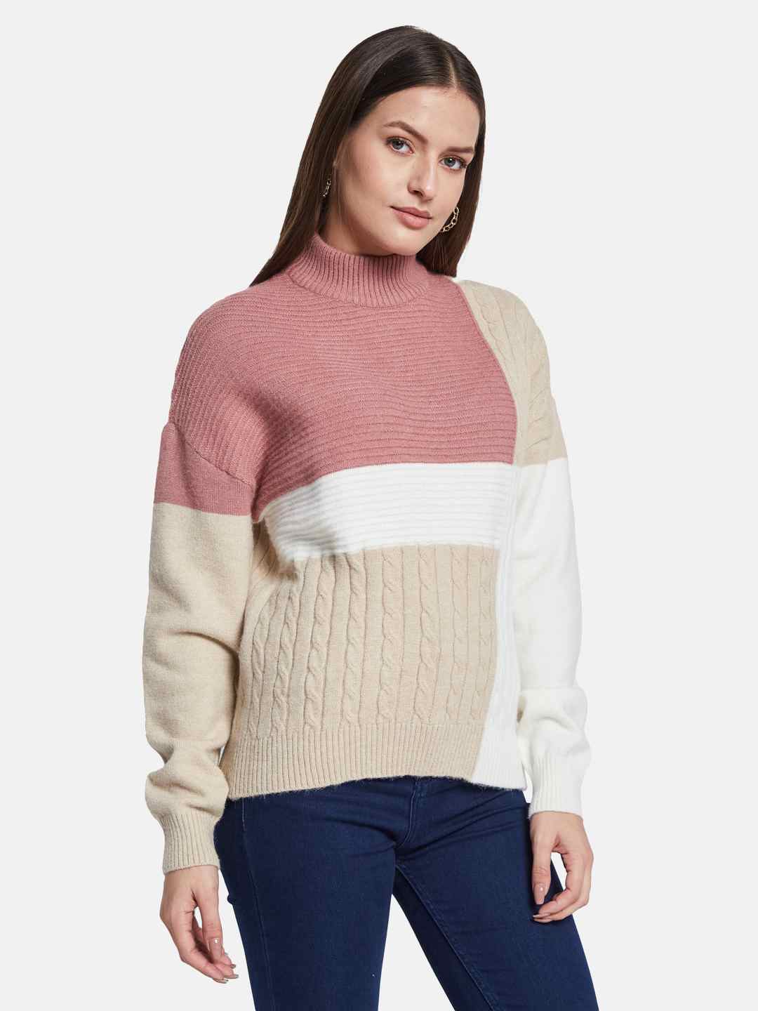 METTLE Women Colourblocked Pullover