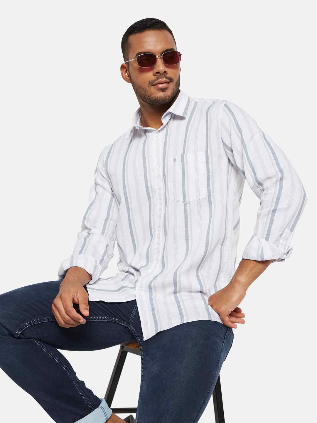 METTLE Men Multi Stripes Opaque Striped Casual Shirt