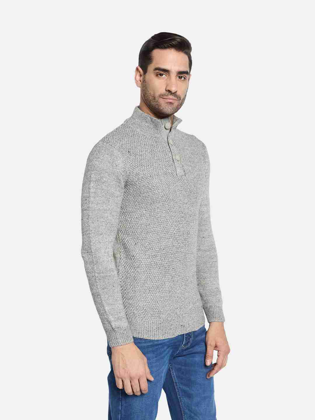 METTLE Men Mock Collar Cable Knit Cardigan