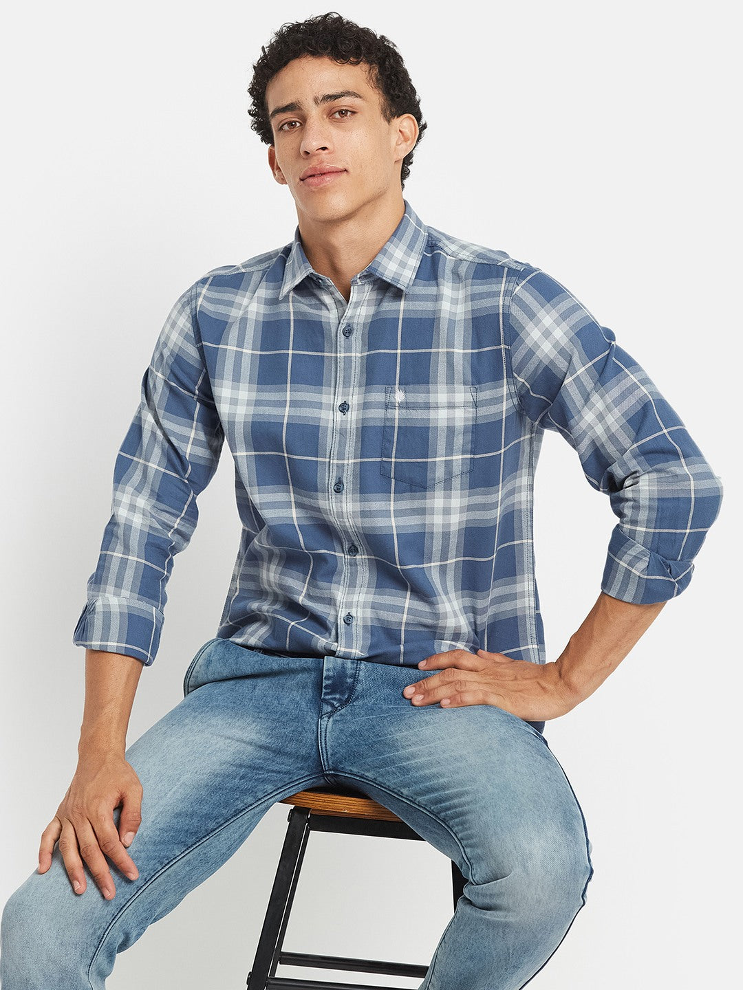 METTLE SS25 Striped Cotton Spread Collar Casual Shirt