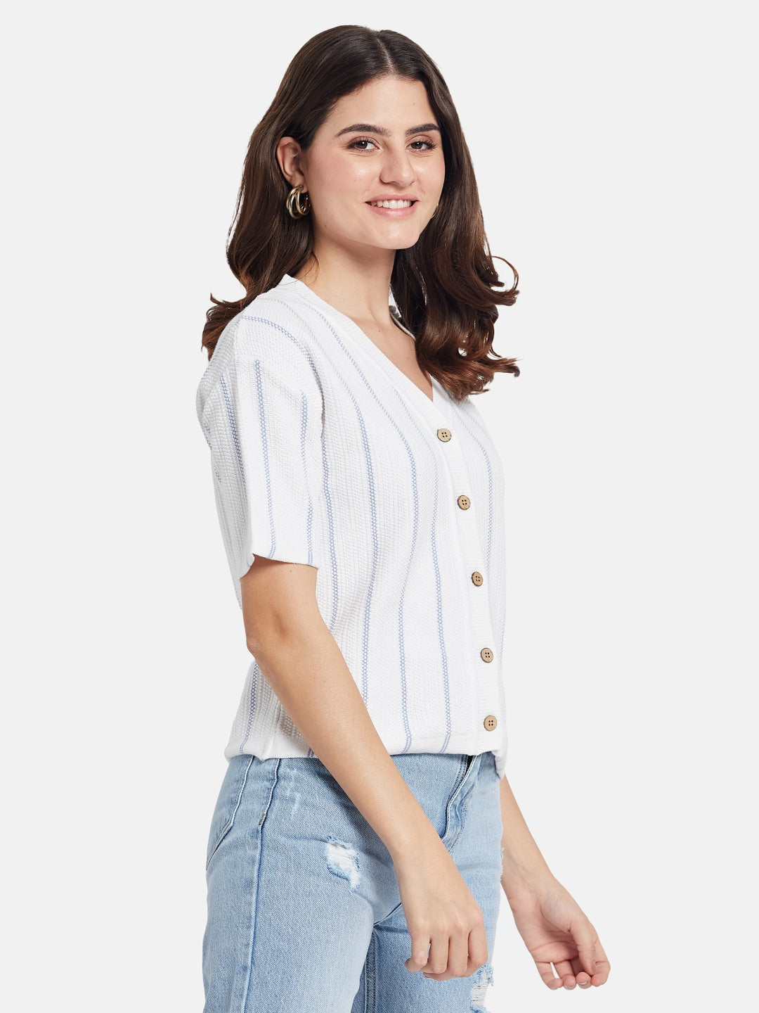 METTLE Striped V-Neck Cotton T-shirt