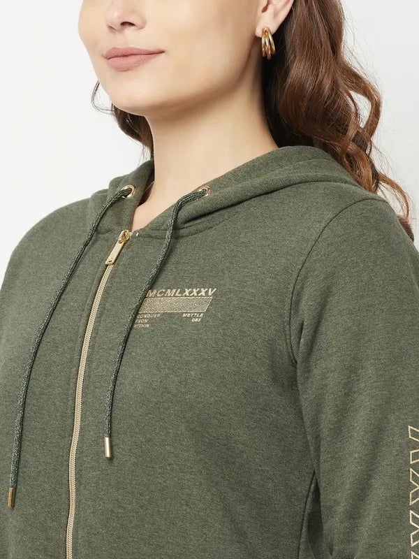 Women Olive Melange Sweatshirts